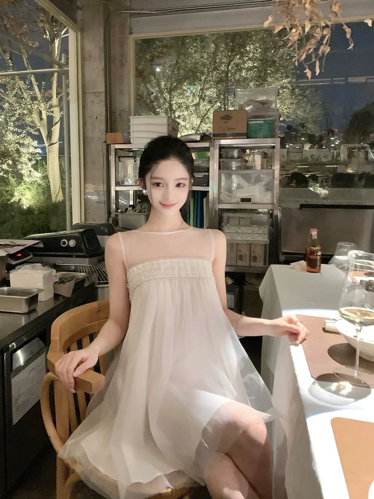 hotdog 핫도그 매우 매운맛 꽃 객실 부드러운 빛 둘 색상 망사 여성 드레스 절묘한 부드러운 품격 치마 상세 이미지 3
