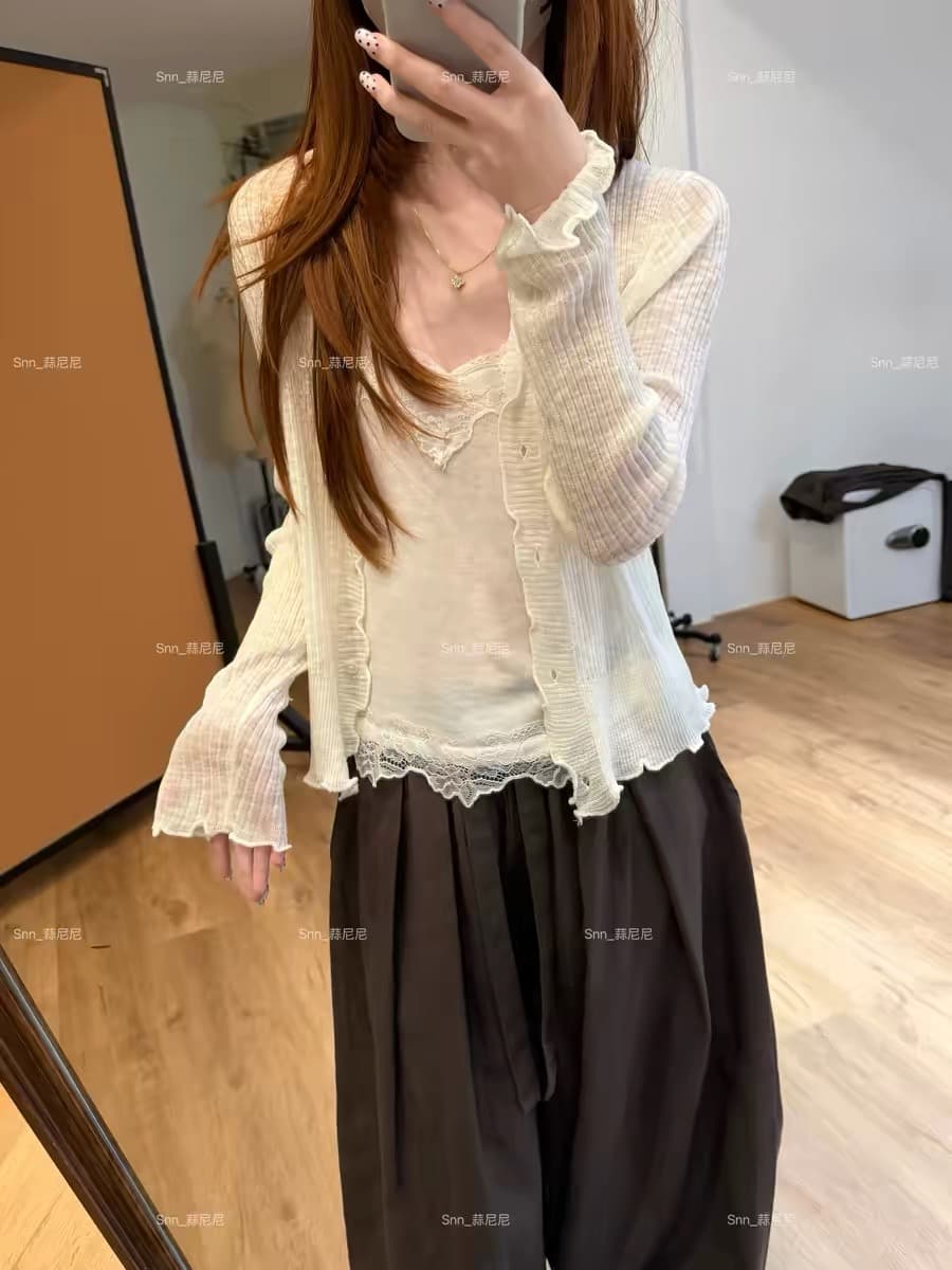 마늘 니켈 니켈 한 눈 청 ~을 통해 디스플레이 얇고 작은 외부 가져 가라. V넥 부서 버클 업 의류 품격 슬림해 보이는 오픈 가디건 여성 코트 351 상세 이미지 1