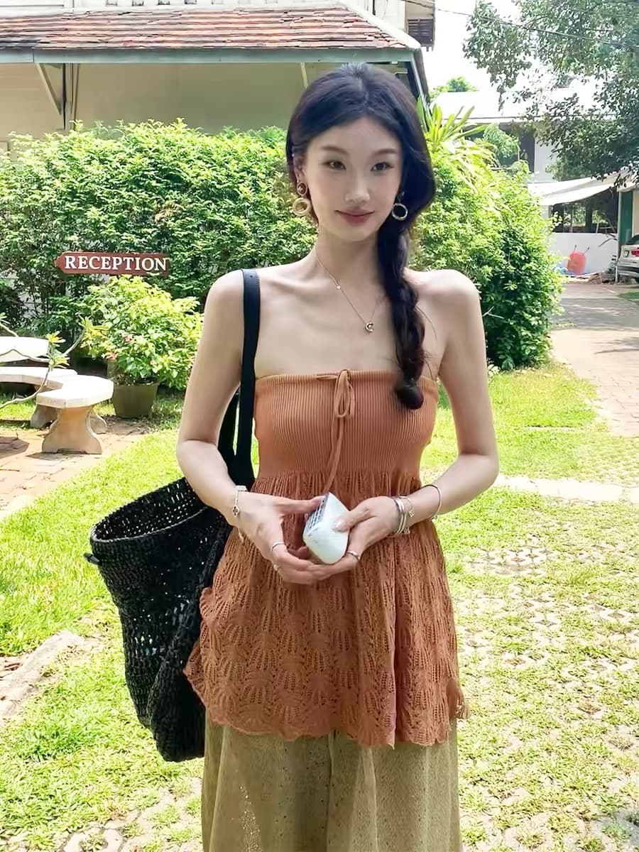 루 잉 ivy 같은 단락 o cloche code 우산 진자 레이스업 튜브탑 여성 자수 맨위 26 여름
