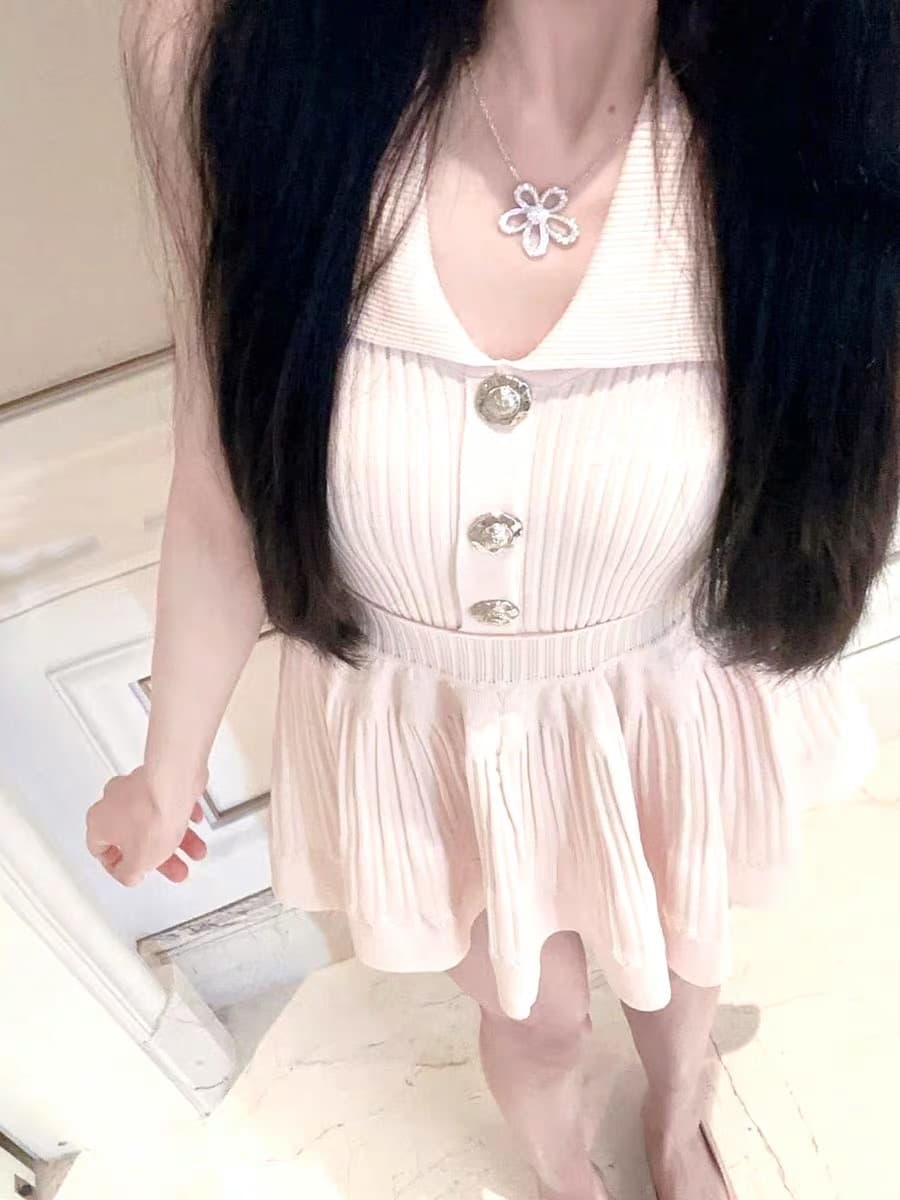 lxyg 작은 샤넬 스타일 폴로 칼라 꼬집기 허리 민소매 여성 드레스 여름 고급 센스 몸매 가꾸기 슬림해 보이는 아름다운 프랑스식 미니 스커트