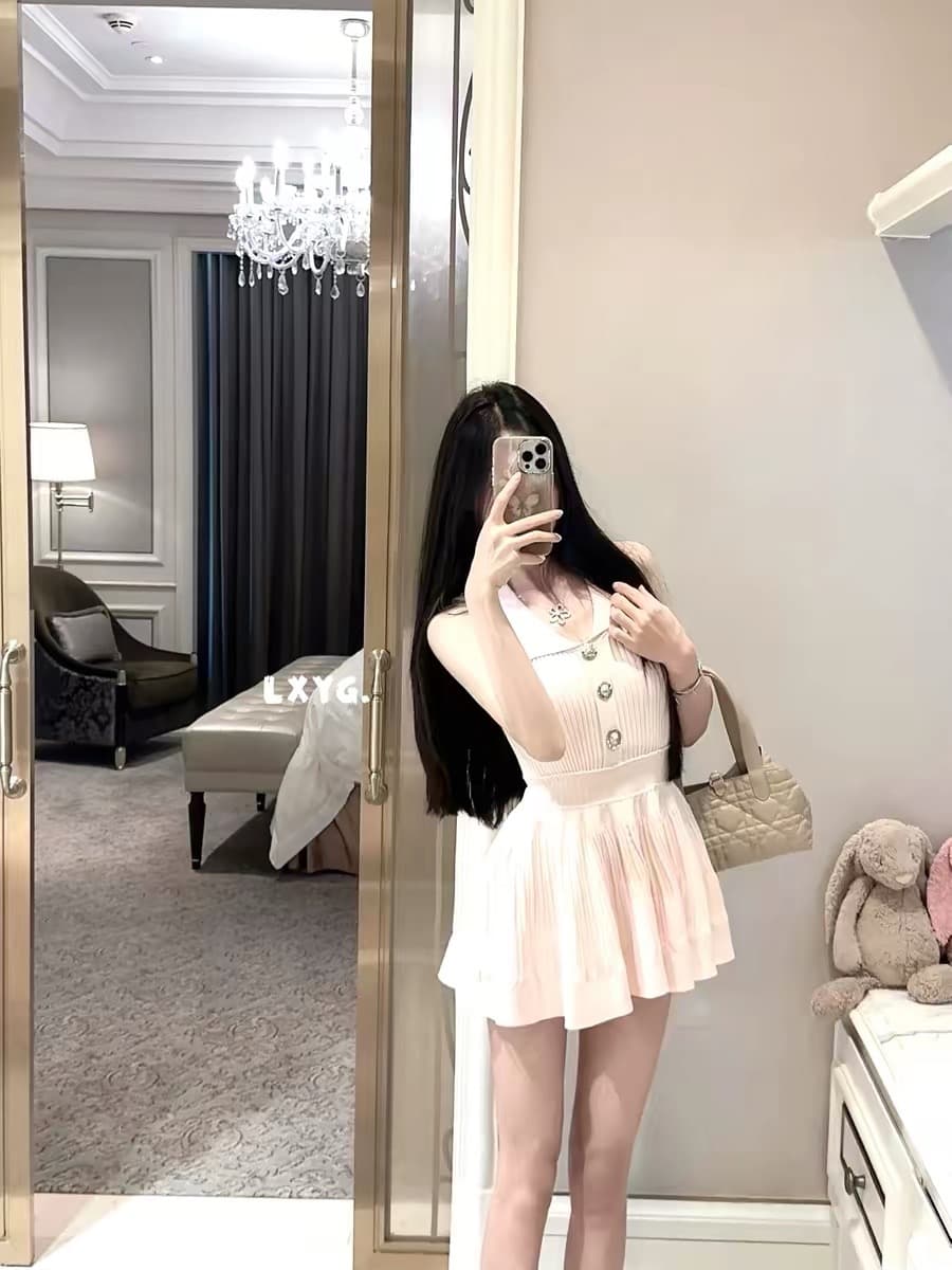 lxyg 작은 샤넬 스타일 폴로 칼라 꼬집기 허리 민소매 여성 드레스 여름 고급 센스 몸매 가꾸기 슬림해 보이는 아름다운 프랑스식 미니 스커트 이미지 4