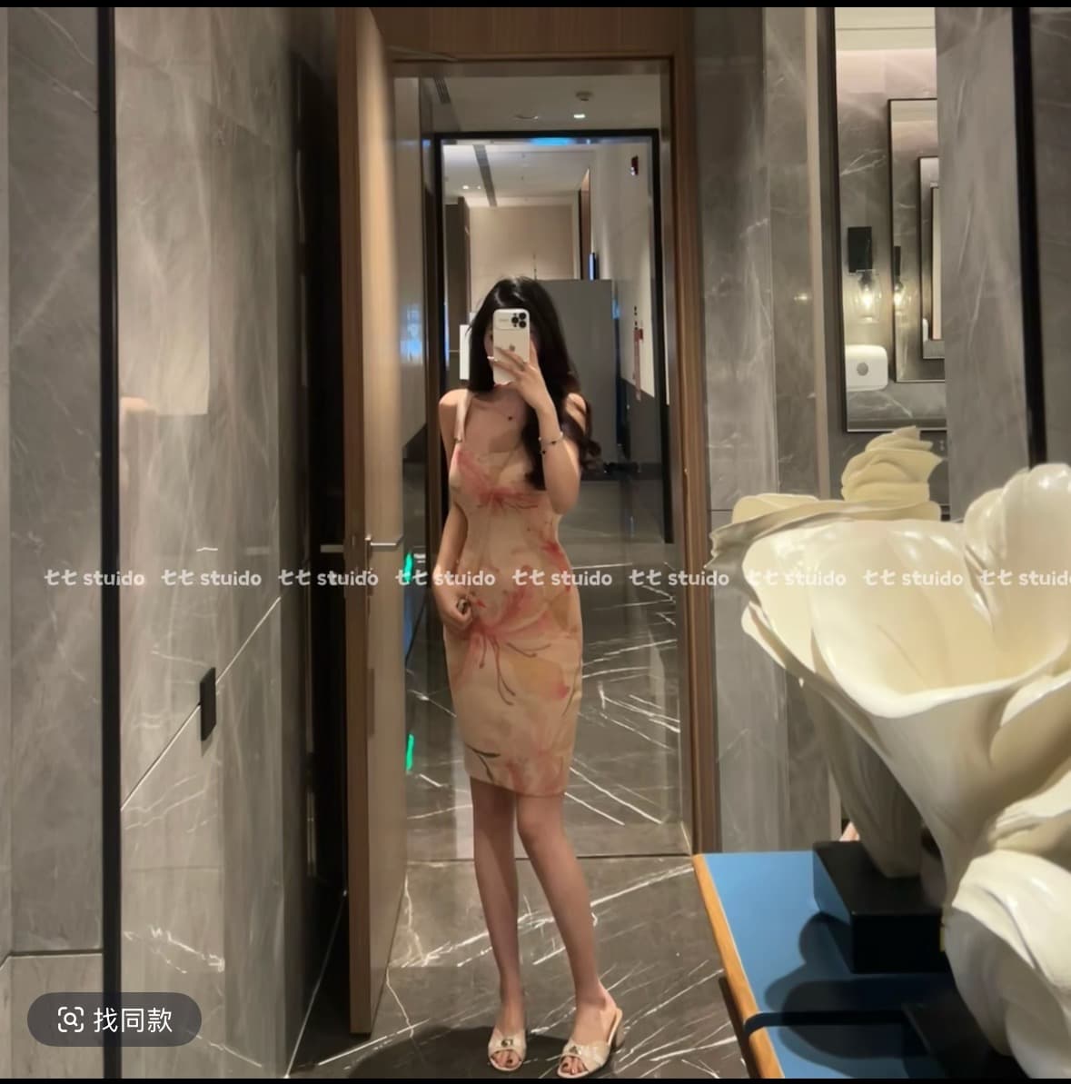 일곱 일곱 분말 안개 부드러운 나비 순수한 욕망 프린트 슬립 몸매 가꾸기 슬림해 보이는 드레스 여름 새로운 여성 q2757 이미지 3
