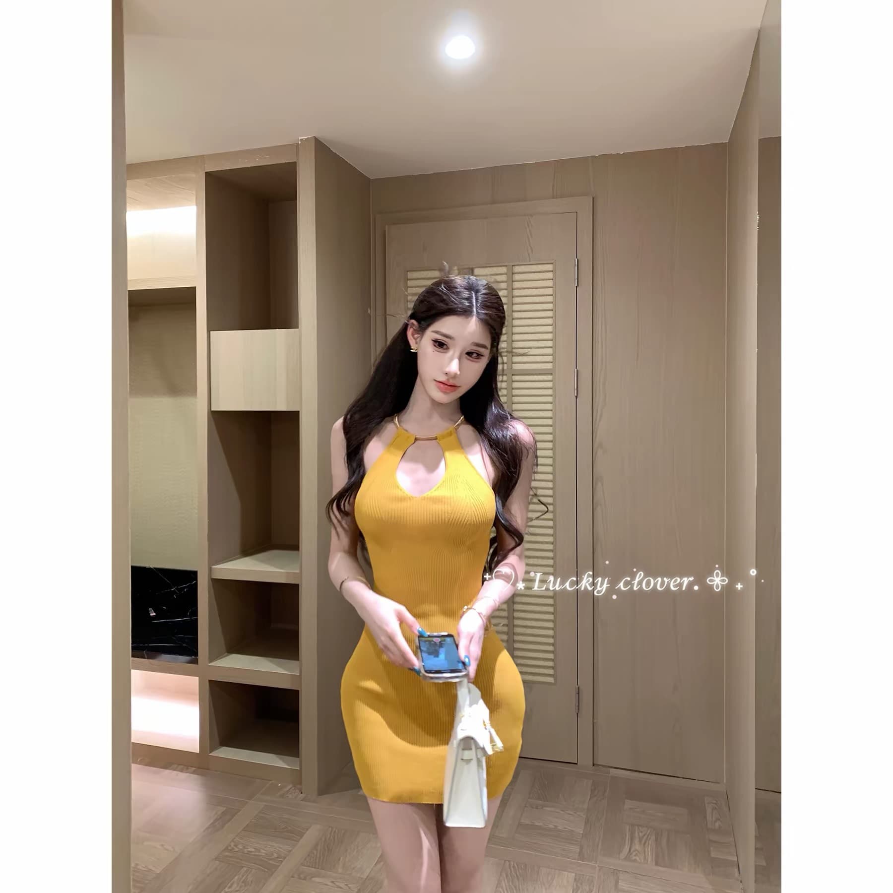 먼지 덩 덩 니트 행침 목 여성 드레스 2026 여름 새로운 섹시함 홀로우 아웃 타이트 스커트 허리 수축 치마 상세 이미지 6