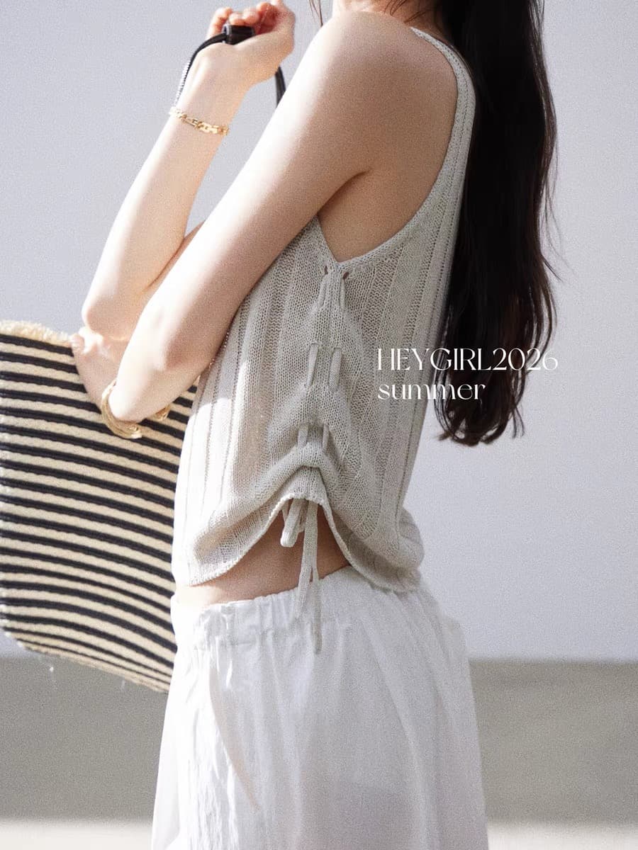 heygirl 블랙 형제 ~을 통해 산소 호흡 센스 짜임 통기성 수직 기사 질감 펌프 로프 슬림해 보이는 다용도 니트 조끼 이미지 4
