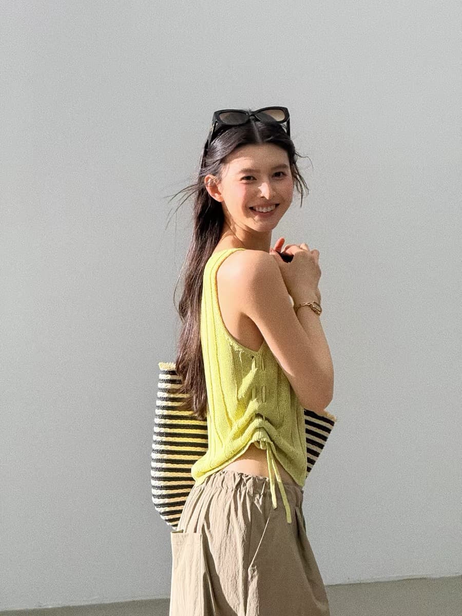 heygirl 블랙 형제 ~을 통해 산소 호흡 센스 짜임 통기성 수직 기사 질감 펌프 로프 슬림해 보이는 다용도 니트 조끼 상세 이미지 4