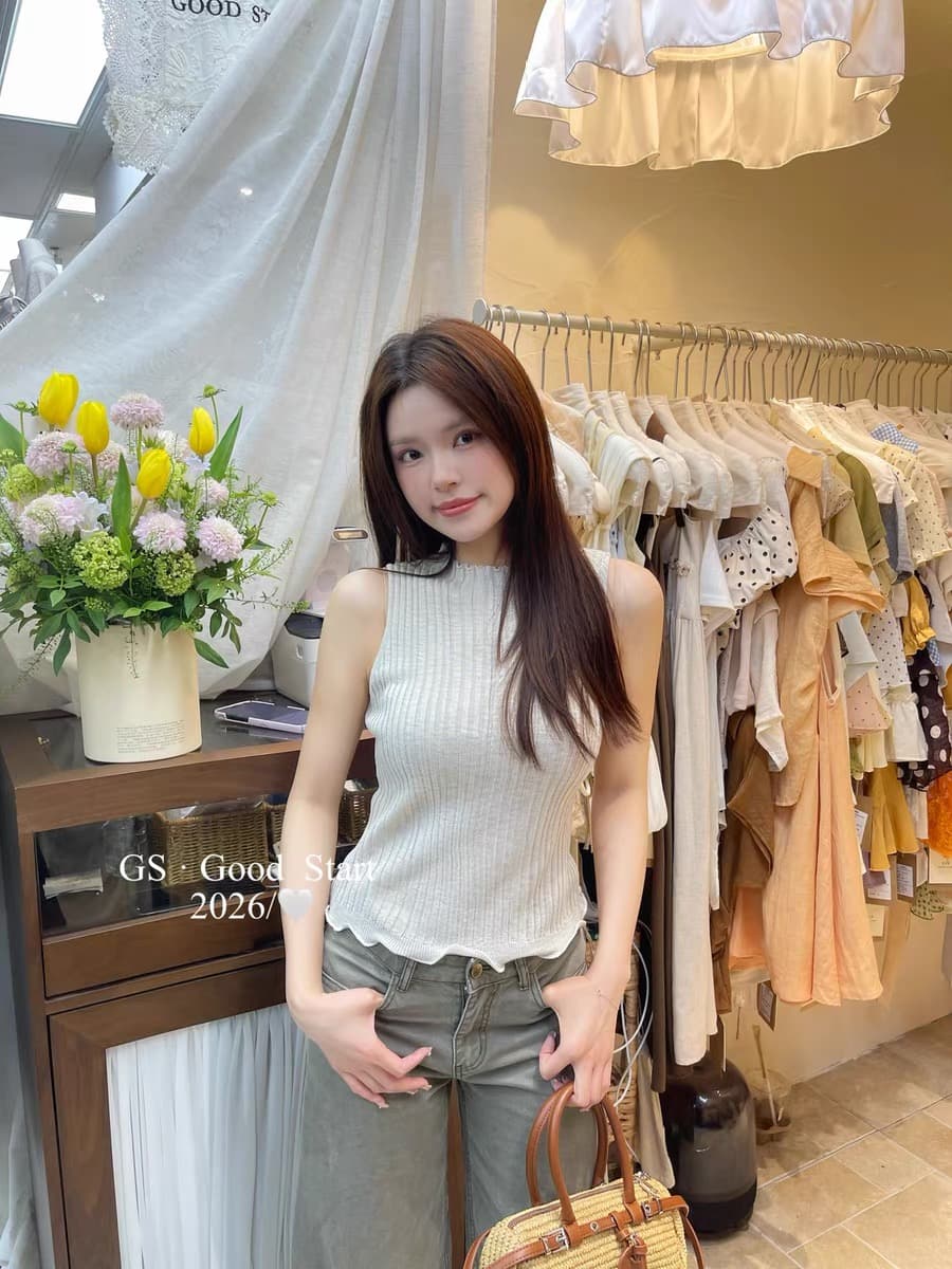 열세 개 gs.good 여름 프랑스식 부드러운 캐주얼 순수한 욕망 볼륨 측면 몸매 가꾸기 다용도 니트 조끼 맨위 여성 상세 이미지 4