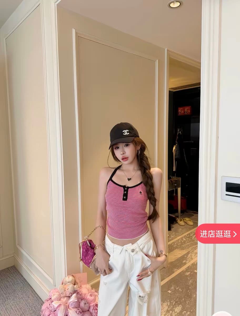 9 월 홈 분말 블랙 동화 장미 베르 미첼 리 행침 목 얼음 실크 조끼 블랙 흰색 스트립 행침 목 얼음 실크 조끼 트렌디 ins 상세 이미지 6