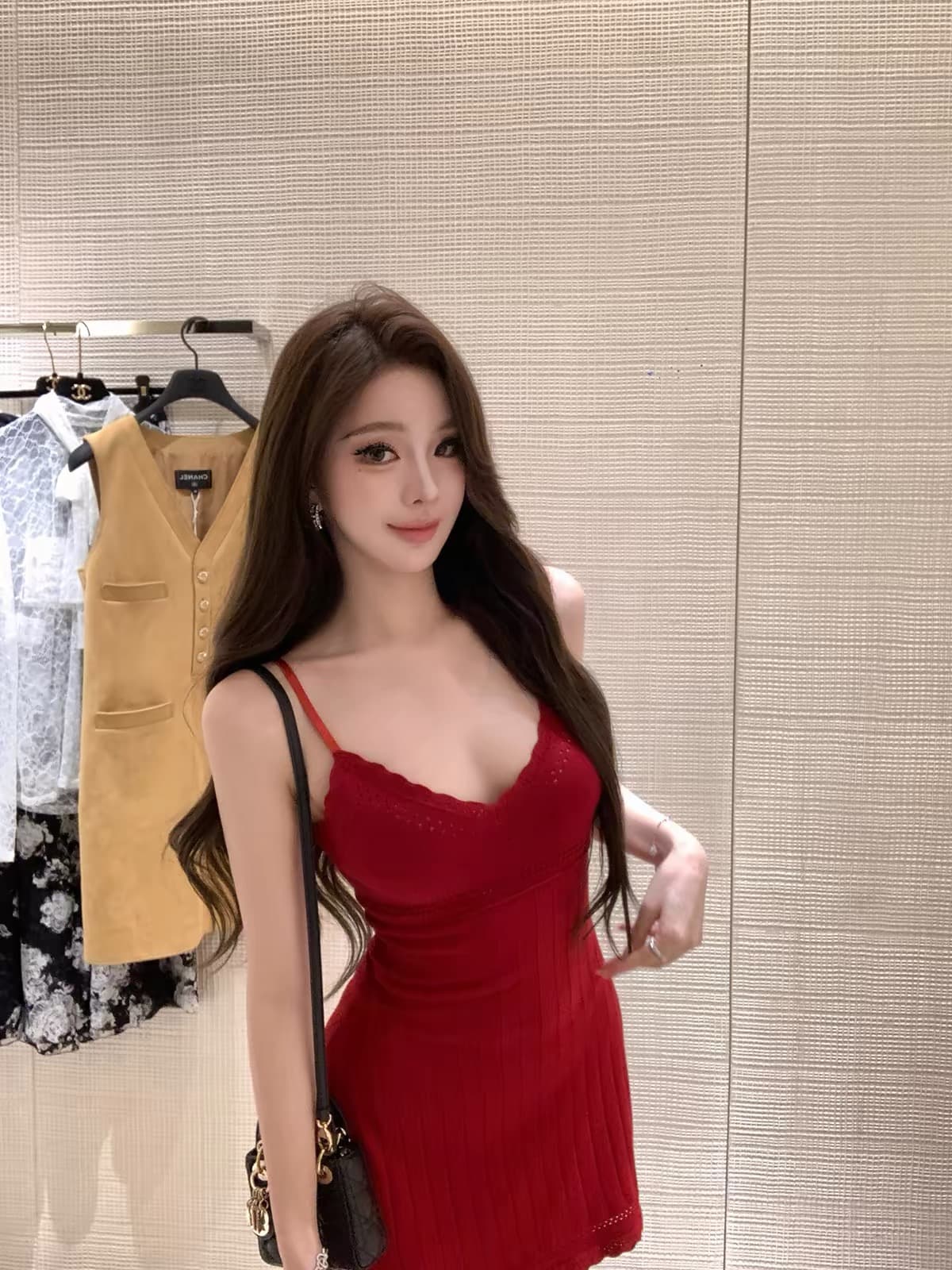 fbblimit 黛 웨스트 미스 순수한 욕망 분위기 몸매 가꾸기 쇼트 스타일 홀로우 아웃 자수 V넥 드레스 상세 이미지 5