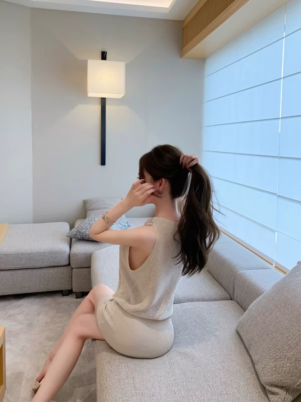 시드니 shirley 유리 아름다움 순수한 욕망 바람 행침 목 니트 미니 스커트 슬림해 보이는 섹시함 타이트 스커트 드레스 이미지 2