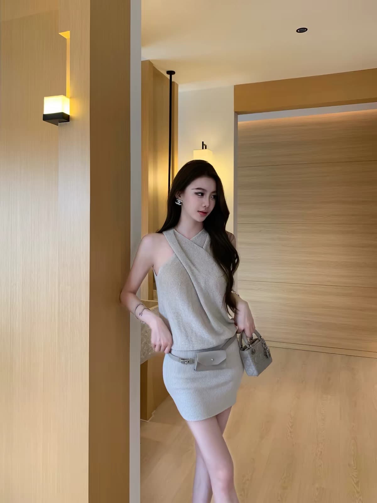 시드니 shirley 유리 아름다움 순수한 욕망 바람 행침 목 니트 미니 스커트 슬림해 보이는 섹시함 타이트 스커트 드레스 상세 이미지 4