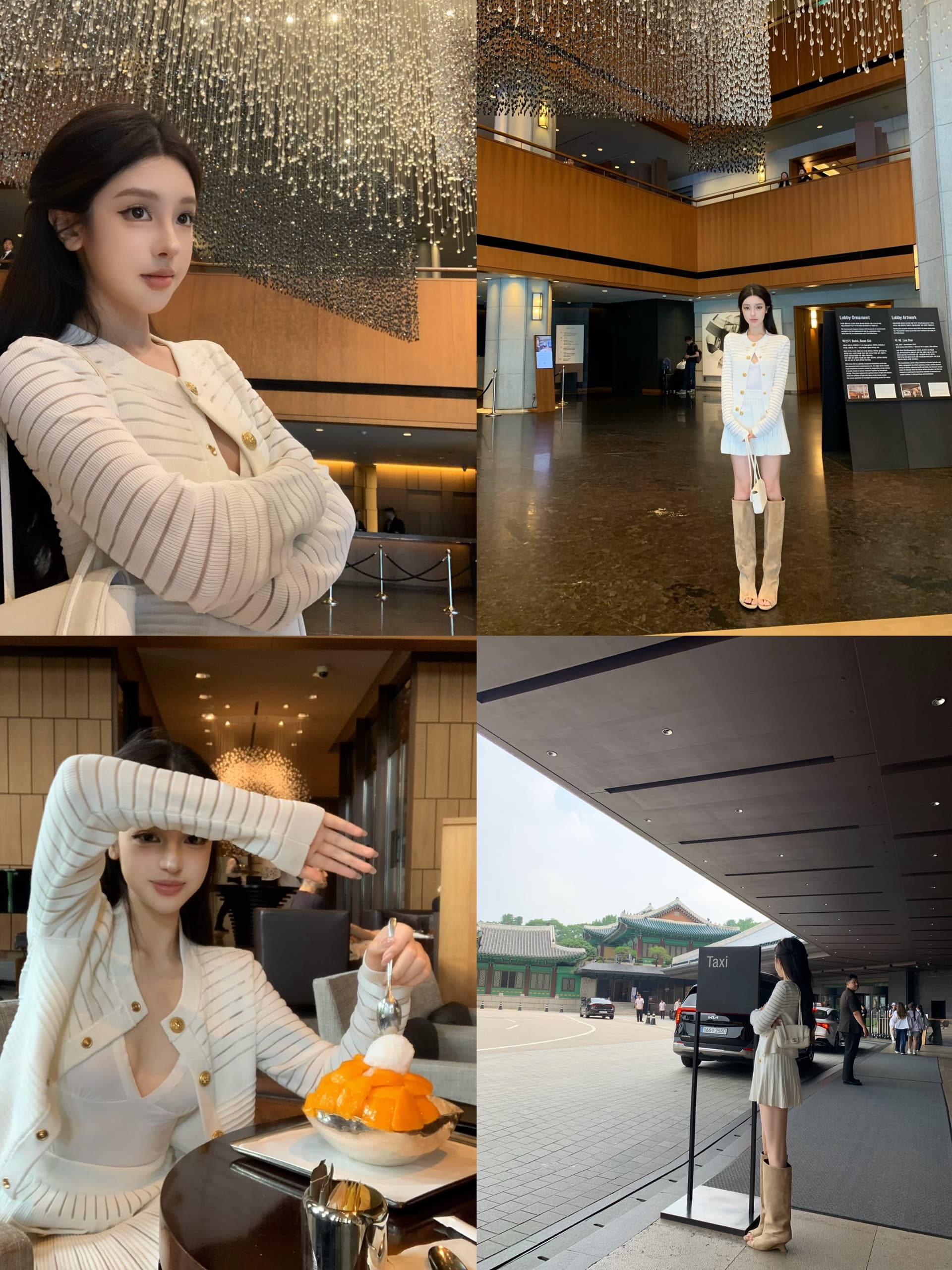 woppei 레트로 홀로우 아웃 스트라이프 니트 세트 골드 버클 쇼트 스타일 오픈 가디건 상세 이미지 3