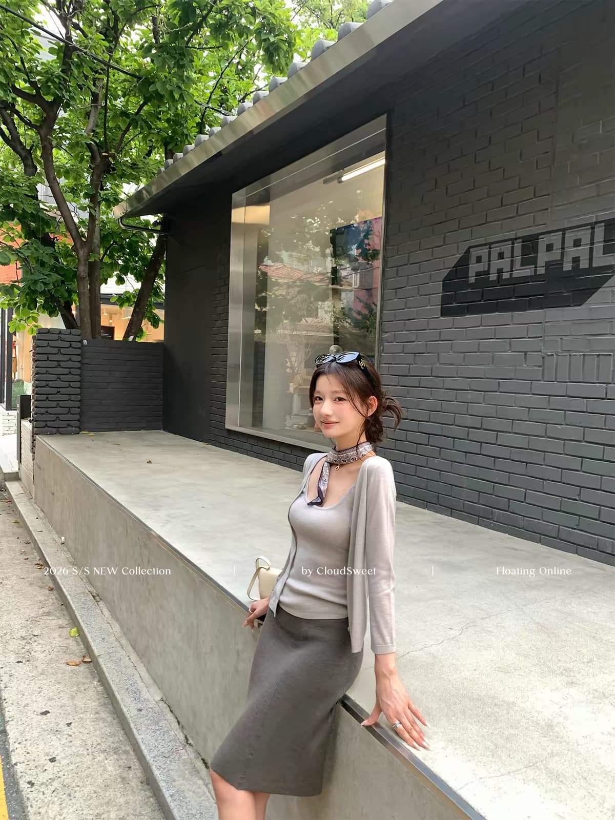 cloudsweet 흰 구름 달콤한 지능 wool 회색 니트 오픈 가디건 여성 슬립 맨위 몸매 가꾸기 반 스커트 세트 상세 이미지 3