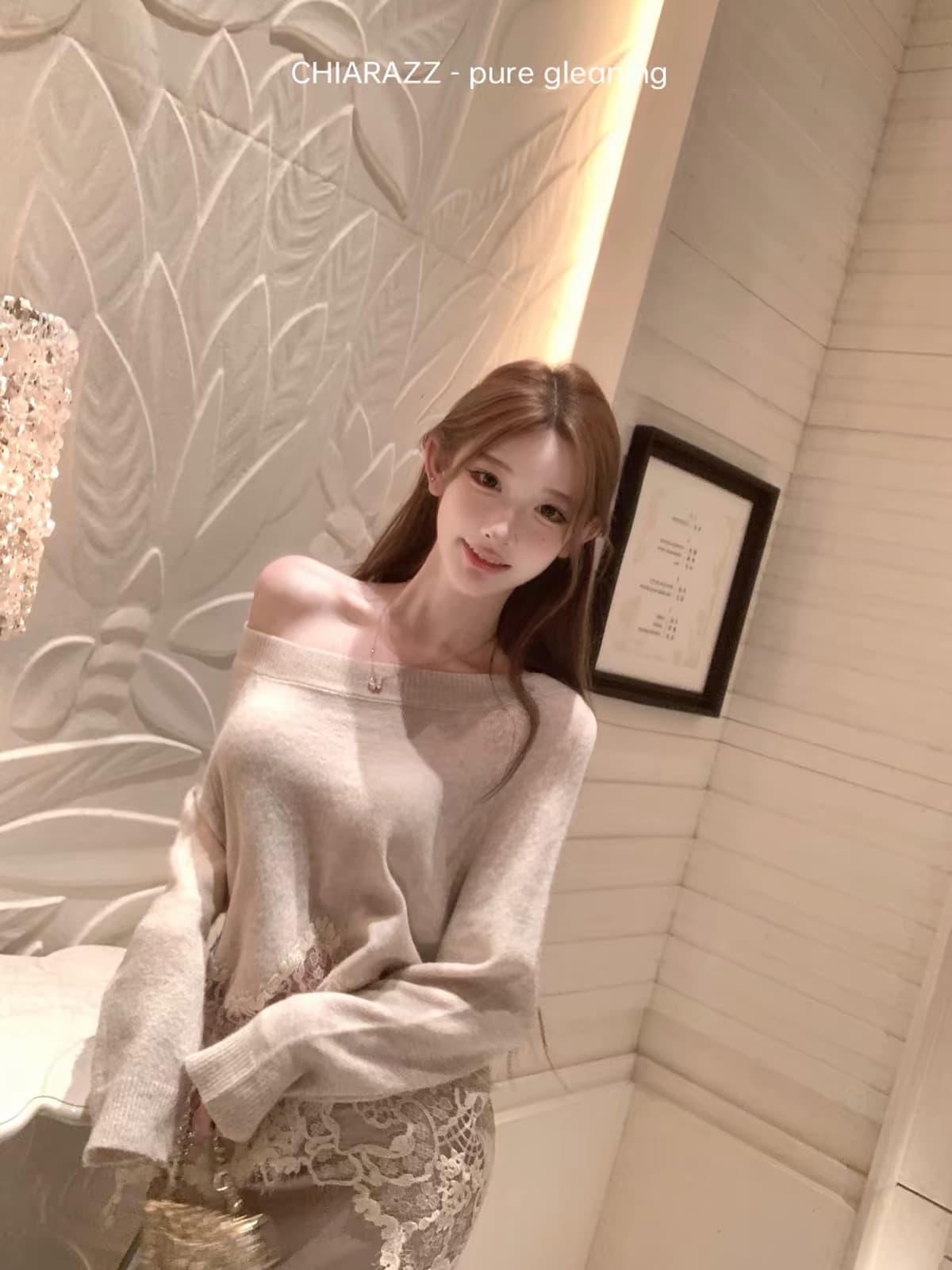수영장 자오 짜오 chiarazz 빛 요리 한 중력 es 양모 모헤어 오트밀 색상 레이스 니트 스웨터