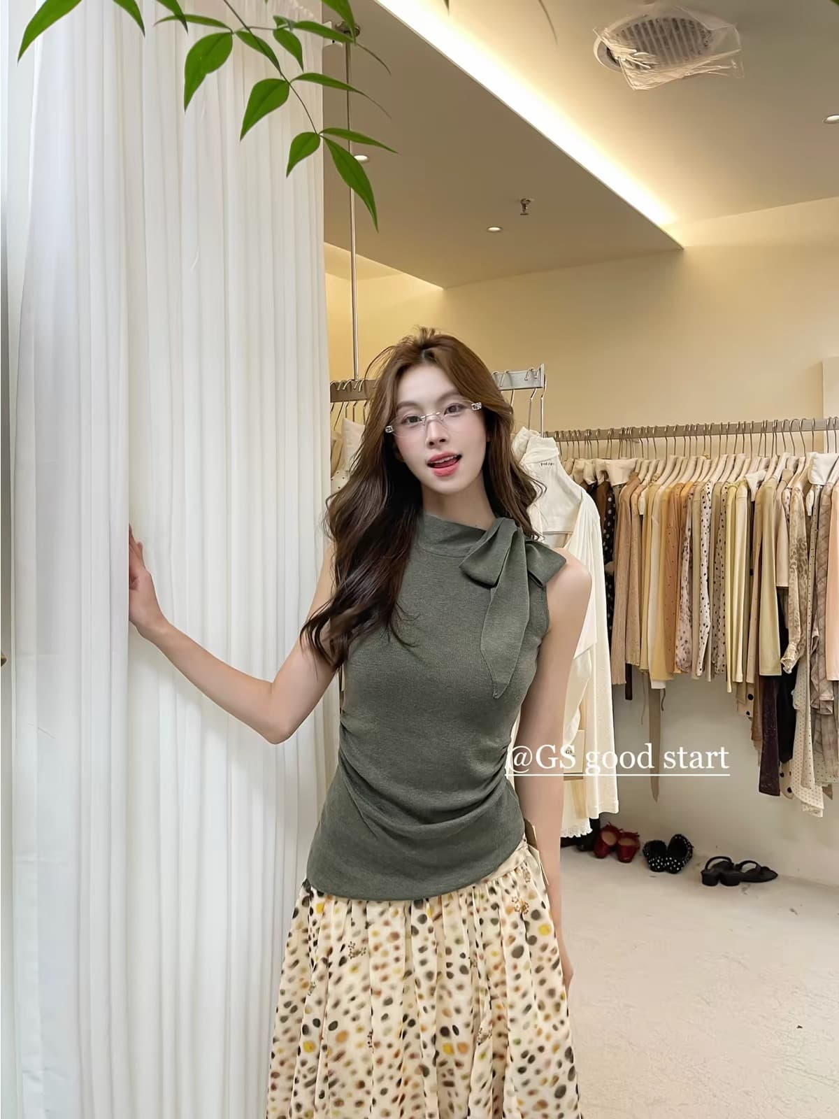gs.good start 프랑스식 부드러운 순수한 욕망 레이스업 몸매 가꾸기 니트 작은 셔츠 여성 가을 캐주얼 슬림해 보이는 맨위 상세 이미지 1