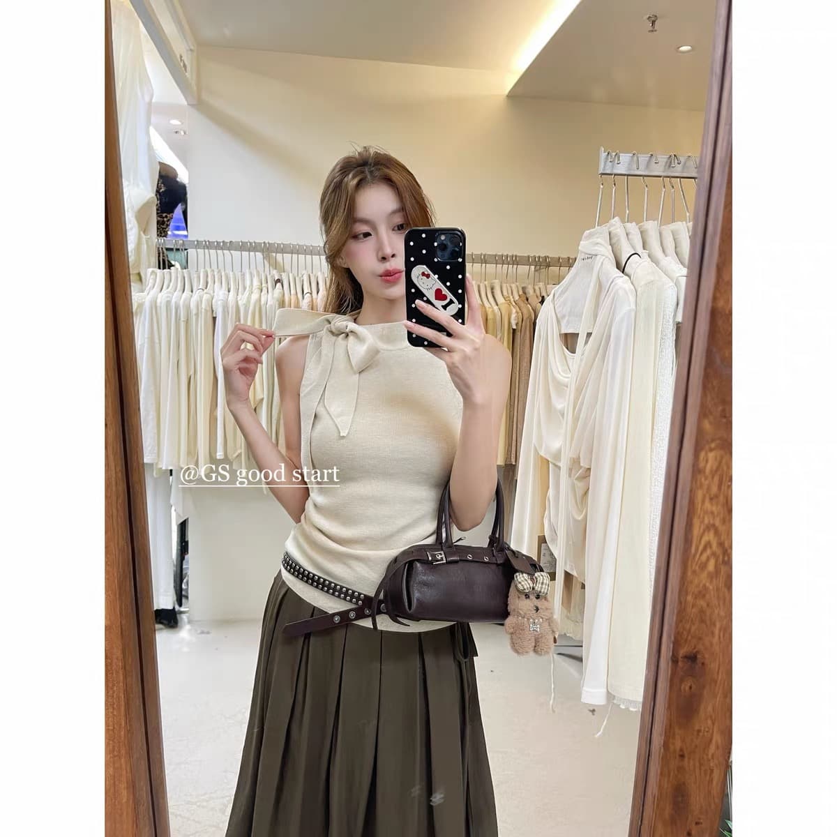 gs.good start 프랑스식 부드러운 순수한 욕망 레이스업 몸매 가꾸기 니트 작은 셔츠 여성 가을 캐주얼 슬림해 보이는 맨위 상세 이미지 7