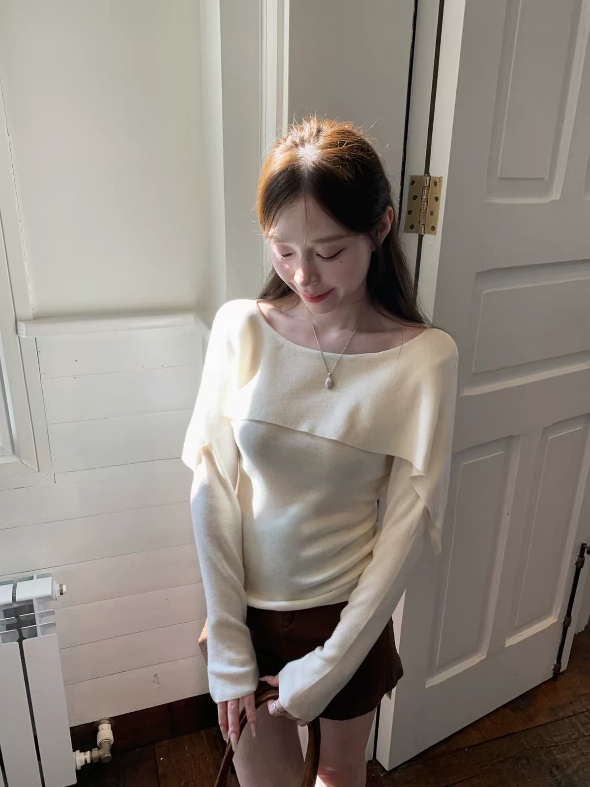 스와 3 3 니트 스웨터 2026 년 가을 한 부서 작은 대중 스웨터 비스듬한 칼라 허리 수축 다용도 캐주얼 여자 맨위 상세 이미지 6