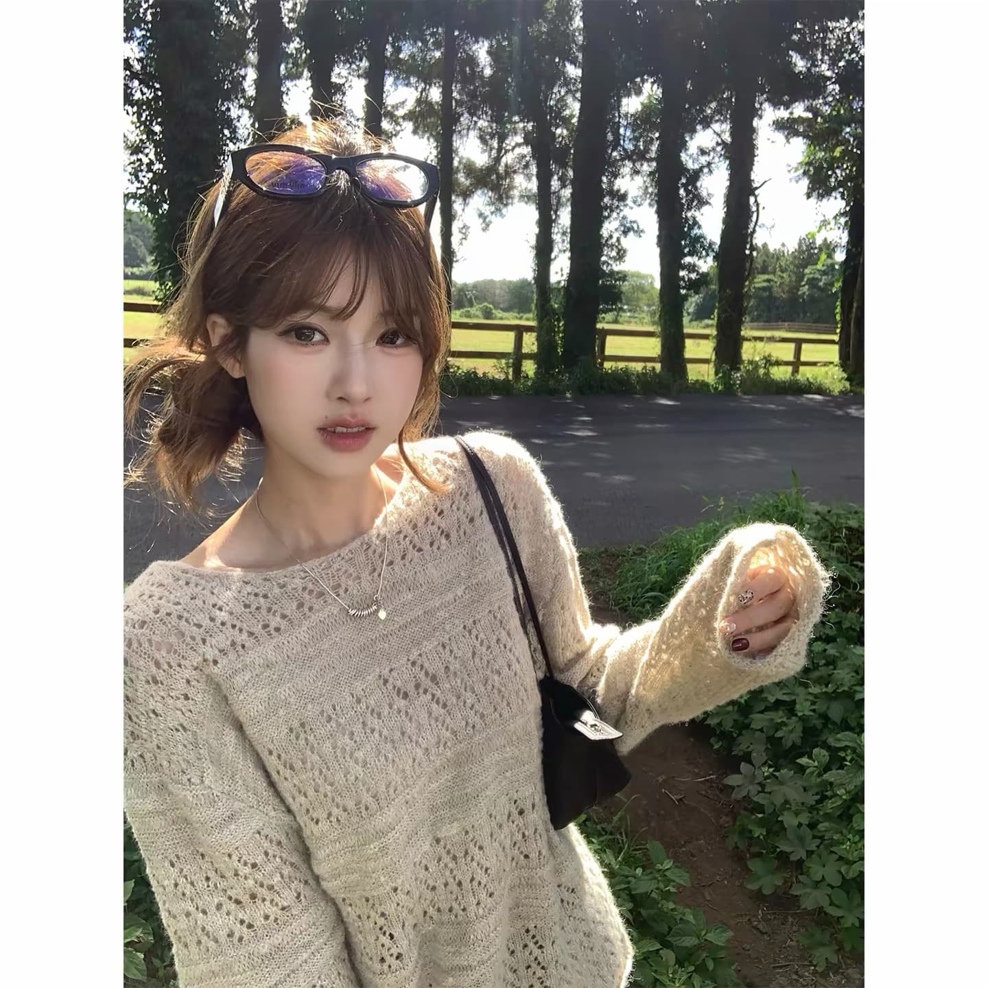 im ~까지 서리 와일드 알고있다. 가을 모헤어 부드러운 바람 홀로우 아웃 자수 니트 블라우스 루즈핏 라운드 넥 느긋한 스웨터 상세 이미지 7