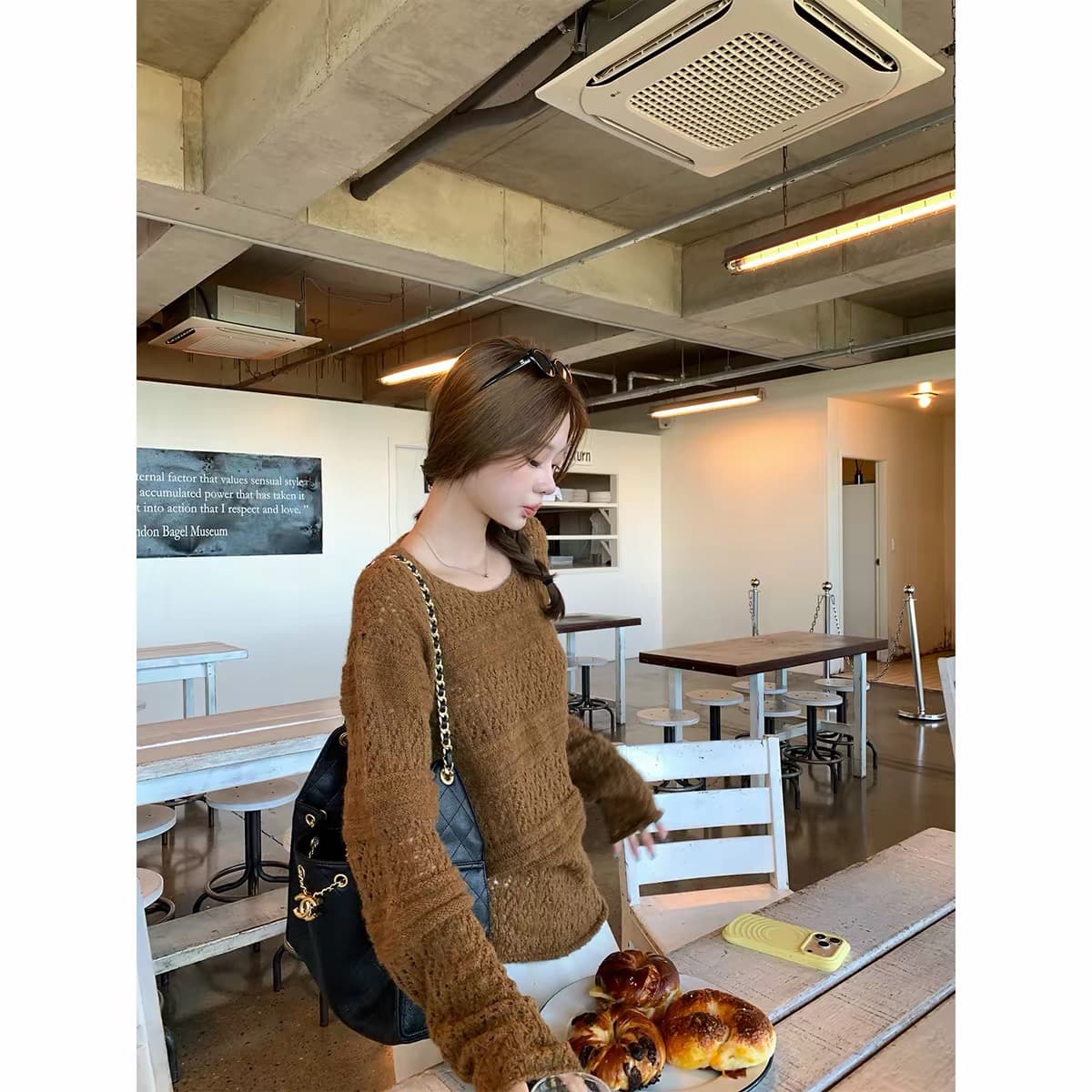 im ~까지 서리 와일드 알고있다. 가을 모헤어 부드러운 바람 홀로우 아웃 자수 니트 블라우스 루즈핏 라운드 넥 느긋한 스웨터 상세 이미지 8