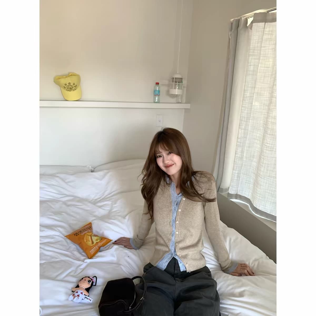im ~까지 세련된 스택 음악 한 부서 계층의 감각 몸매 가꾸기 맨위 여성 페이크 레이어드 패치워크 색상 양모 니트 오픈 가디건 상세 이미지 6