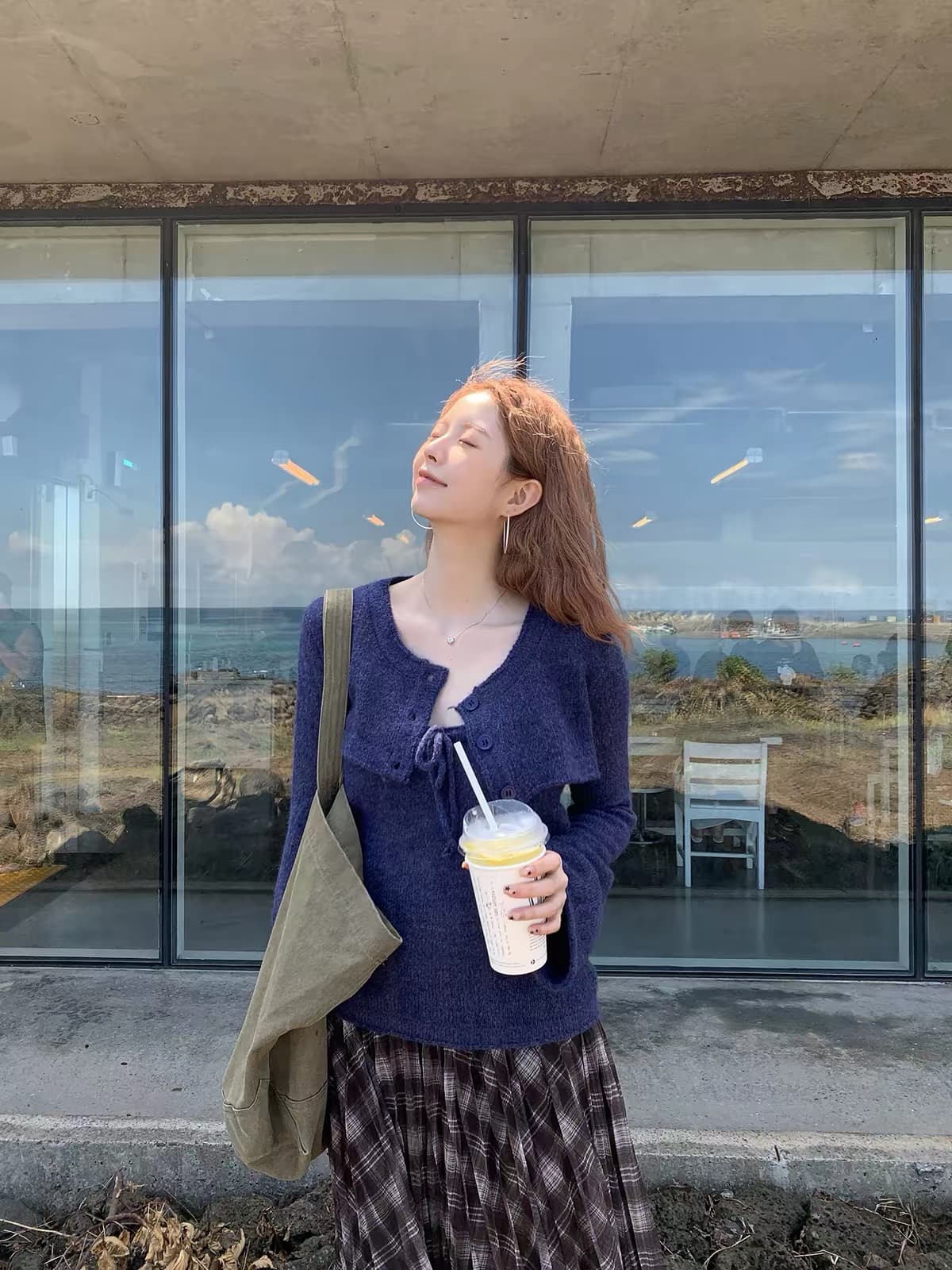 레드 맨 파빌리온 양모 니트 스웨터 여성 자이언트 잘 생긴 ~ 중 가을 착용 가져 가라. 파란색 외부 잡아라. 의류 스웨터 코트 투피스 세트 이미지 3