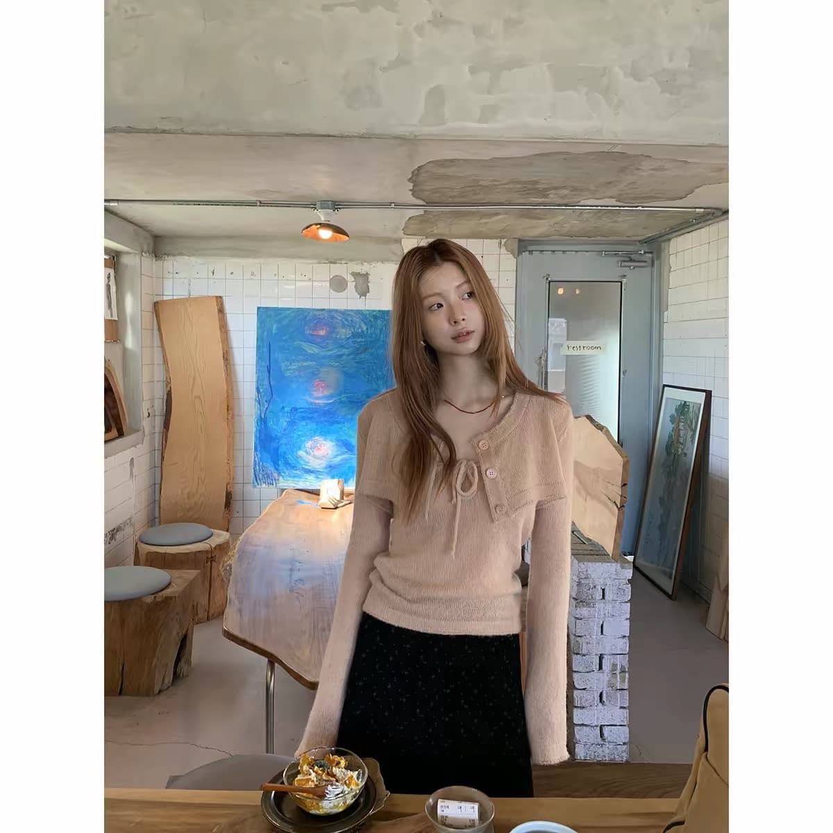 레드 맨 파빌리온 양모 니트 스웨터 여성 자이언트 잘 생긴 ~ 중 가을 착용 가져 가라. 파란색 외부 잡아라. 의류 스웨터 코트 투피스 세트