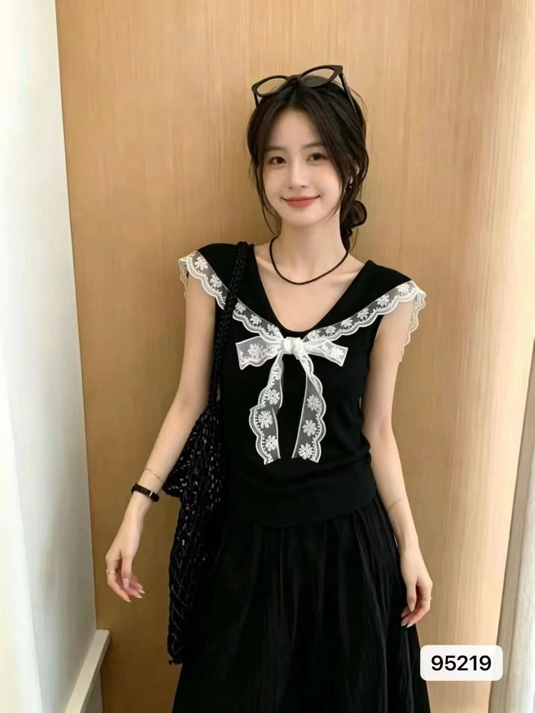 달콤함 레이스 조각 니트 선원 칼라 귀여운 연령 감소 2026 봄 아모이 ins 트렌디 한일 ootd 학생 소녀 k 이미지 2