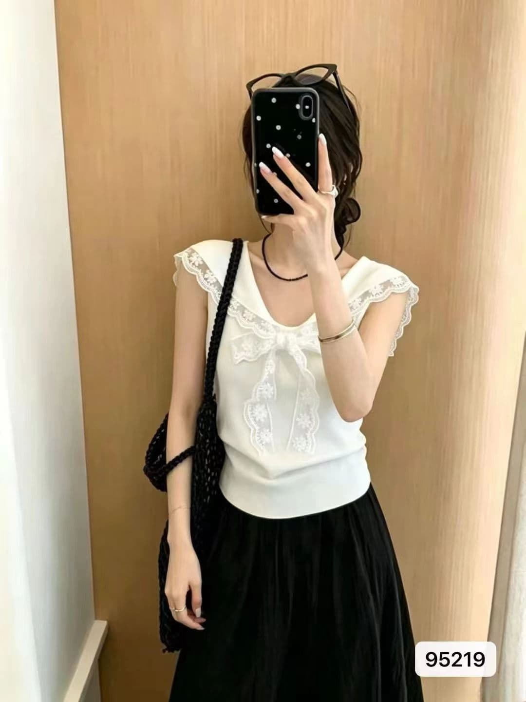달콤함 레이스 조각 니트 선원 칼라 귀여운 연령 감소 2026 봄 아모이 ins 트렌디 한일 ootd 학생 소녀 k 상세 이미지 3