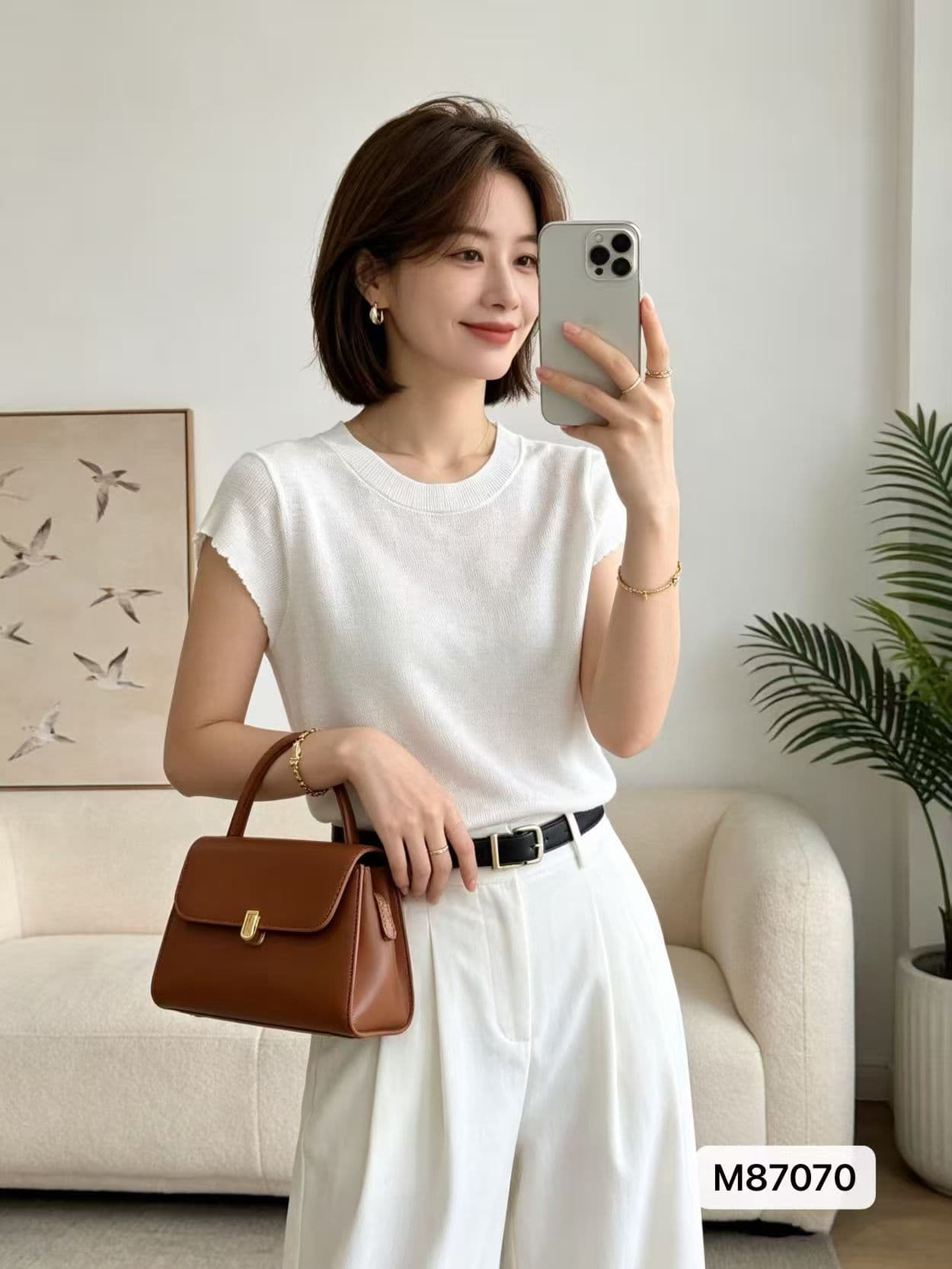2026 봄 아모이 ins 트렌디 한 일본식 ootd 단색 라운드 넥 프릴 작은 날다 소매 니트 맨위 작은 키 c 상세 이미지 1