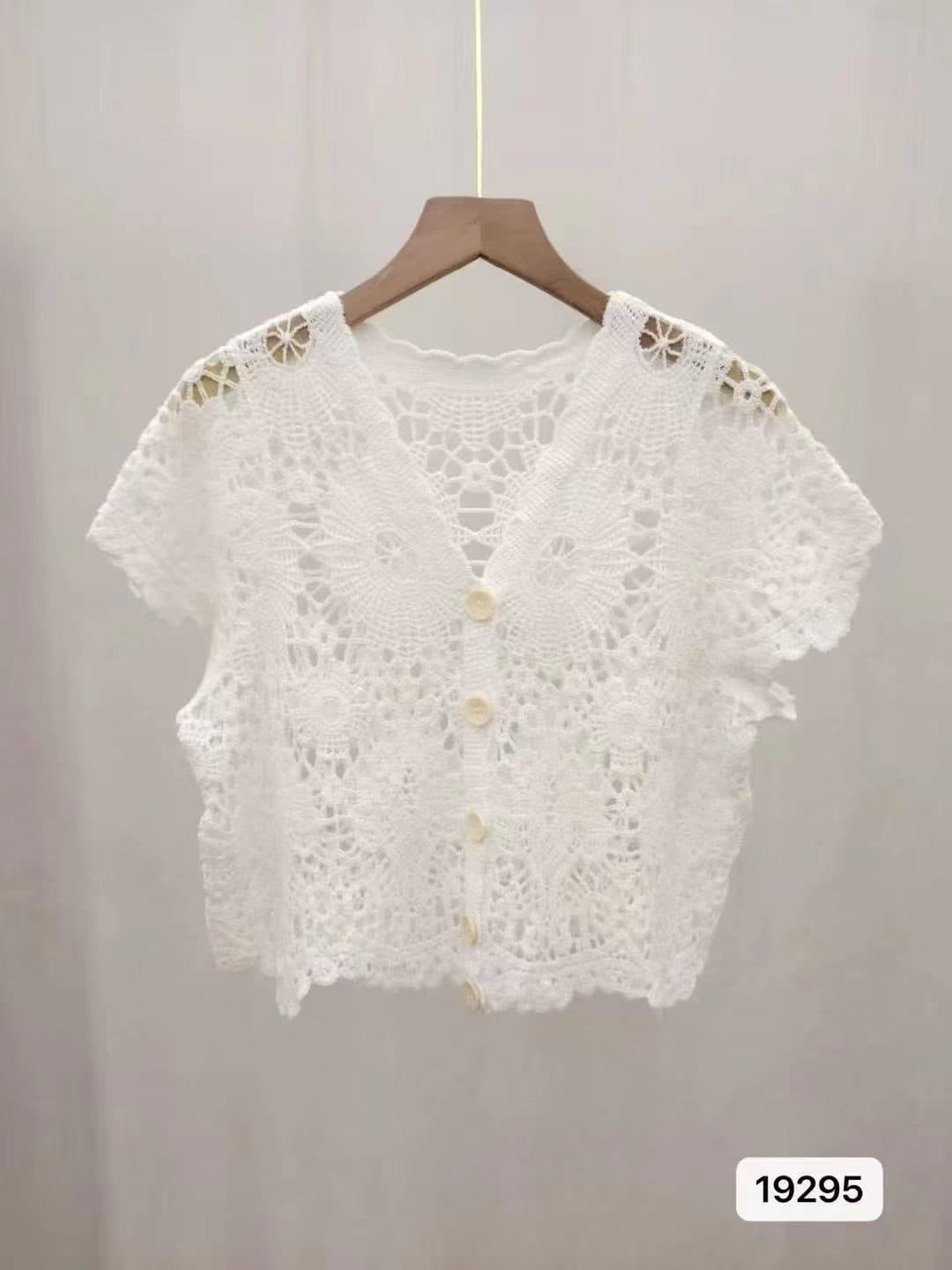 프랑스식 홀로우 아웃 자수 V넥 반팔 니트 오픈 가디건 2026 여름 가을 새로운 ins 트렌디 한일 ootd 작은 청신 문예 이미지 4