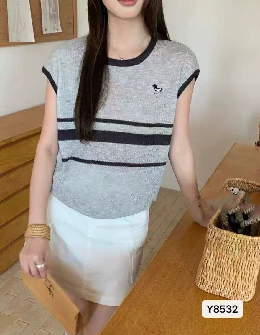 한 부서 라운드 넥 패치워크 색상 스트라이프 디자인 다용도 캐주얼 루즈핏 풀오버 반팔 2026 이른 가을 새로운 ins 트렌디 ootdk