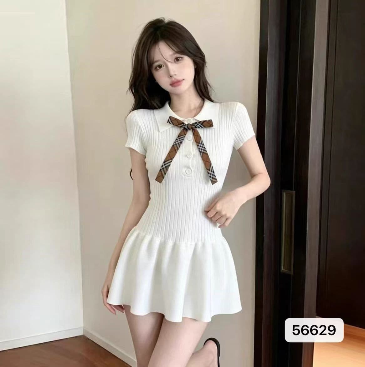 한 부서 아름다운 POLO 칼라 나비 매듭 구덩이 기사 니트 드레스 2026 가을 새로운 ins 트렌디 슬림해 보이는 귀여운 ootdf 이미지 2