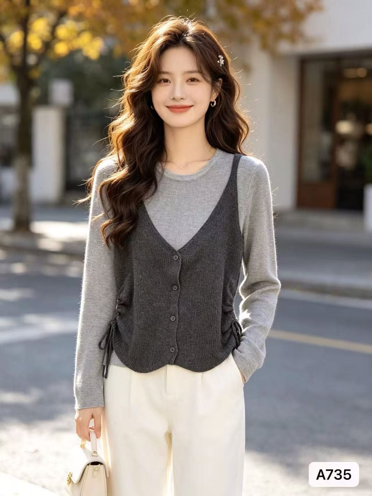 한 부서 레트로 배색 페이크 레이어드 니트 펌프 로프 디자인 센스 허리 수축 풀오버 긴팔 2026 가을 겨울 새로운 ins 트렌디 k 상세 이미지 5