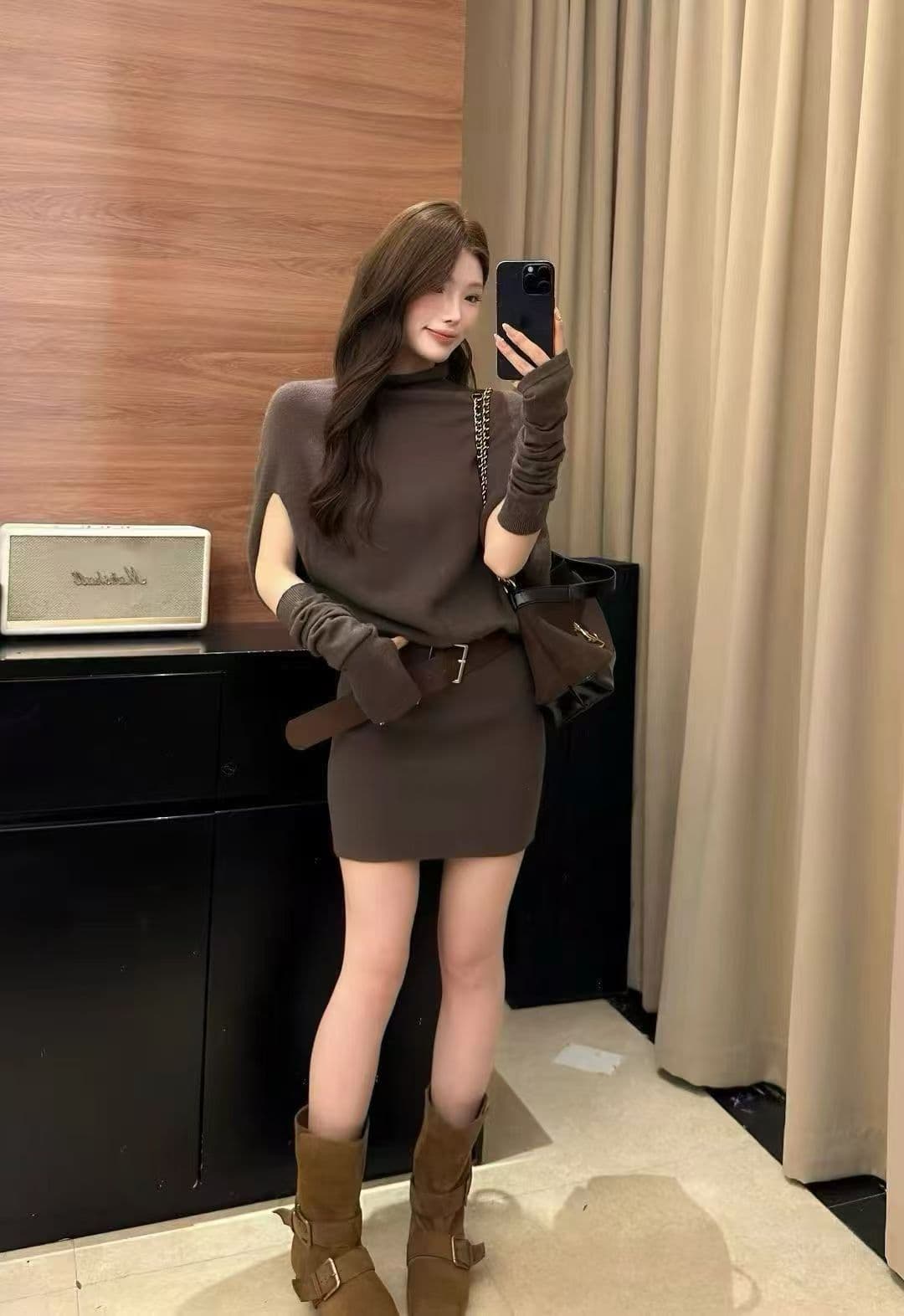 달콤한 핫걸 민소매 손 소매 작은 스탠드 칼라 니트 드레스 2026 가을 겨울 새로운 ins 트렌디 패션 대기 한일 otd 상세 이미지 8