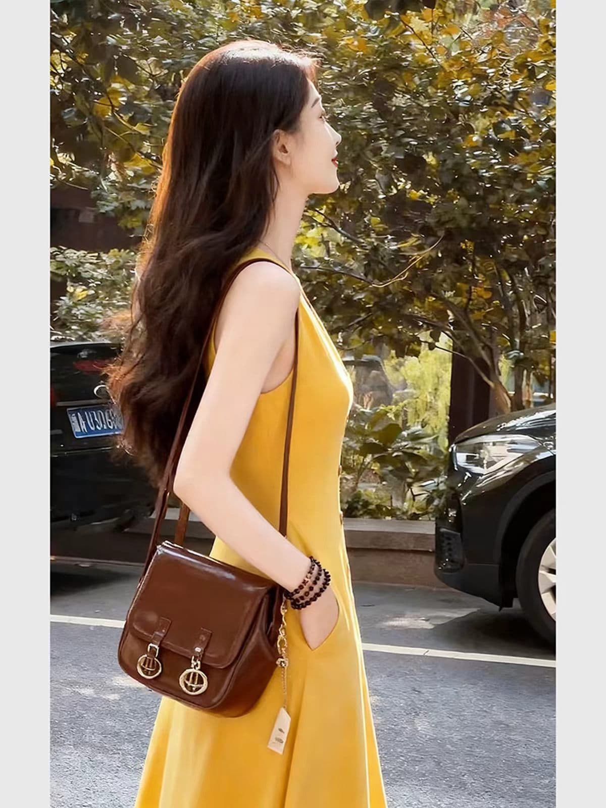 황색 V넥 허리 수축 싱글 줄 버튼 조끼 여성 드레스 2026 새로운 한 부서 특별 아름다운 꼬집기 허리 작은 치마 상세 이미지 3