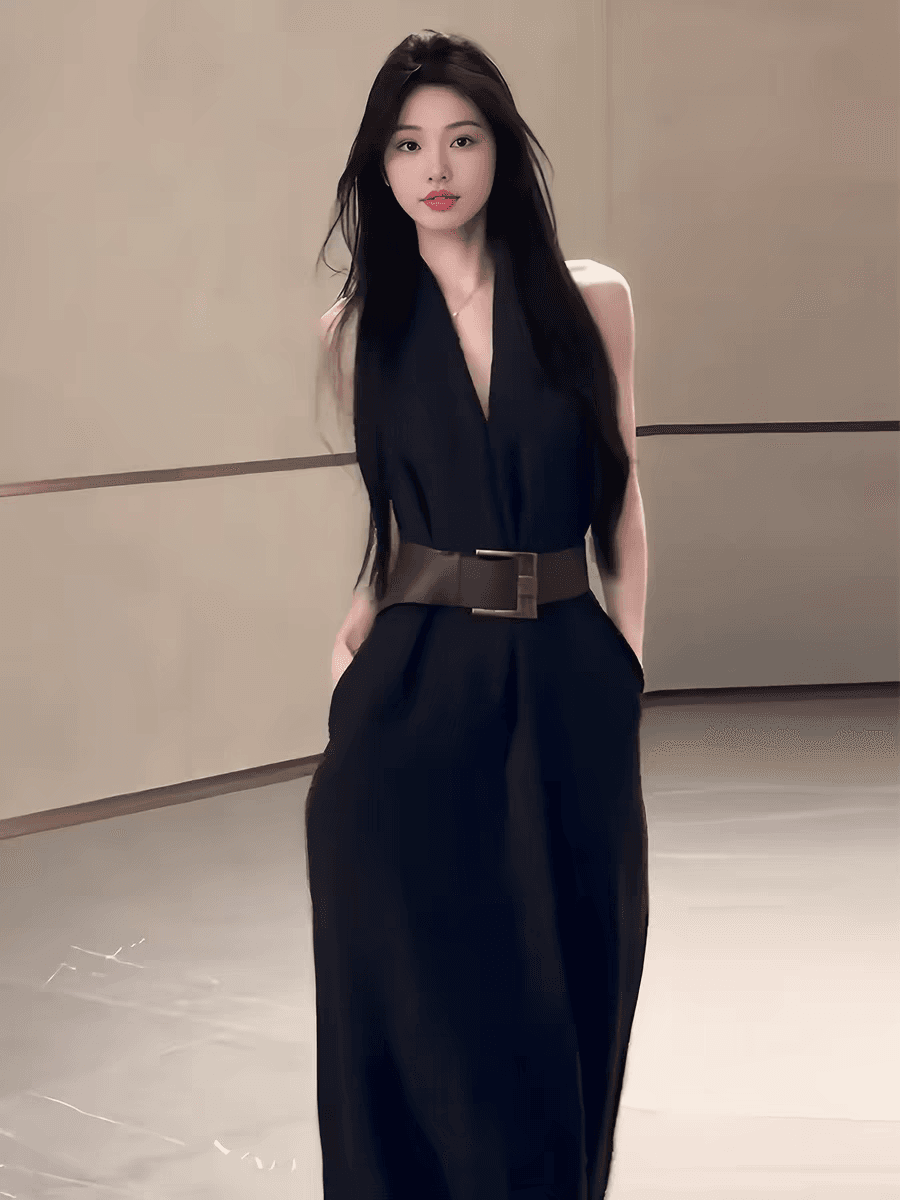 프랑스식 고급 센스 행침 목 V넥 민소매 여성 드레스 여름 새로운 그는 벤 바람 품격 아름다운 조끼 롱 스커트
