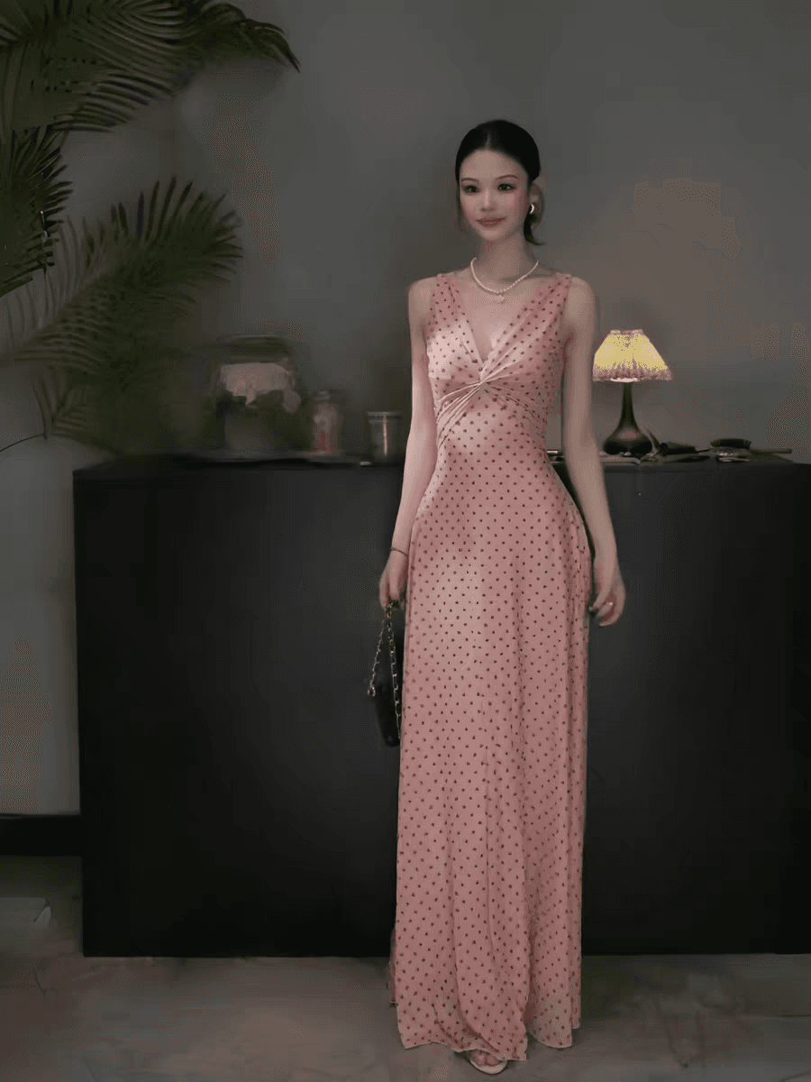 instahot 프랑스식 섬 휴가 바람 도트 무늬 드레스 2026 여름 새로운 부드러운 바람 데이트 롱 스커트 이미지 2