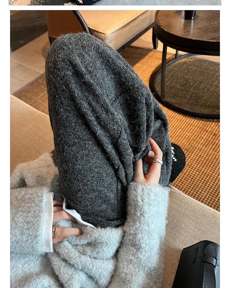 임산부 바지 가을 겨울철 외출용 캐주얼 펌프 로프 스트레이트 와이드 레그 팬츠 하이웨이스트 연삭 털 느긋한 센스 롱 바지 봄 가을 여성 상세 이미지 2