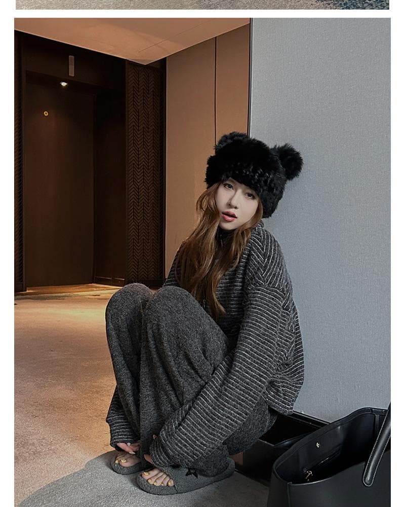 임산부 바지 가을 겨울철 외출용 캐주얼 펌프 로프 스트레이트 와이드 레그 팬츠 하이웨이스트 연삭 털 느긋한 센스 롱 바지 봄 가을 여성 상세 이미지 5