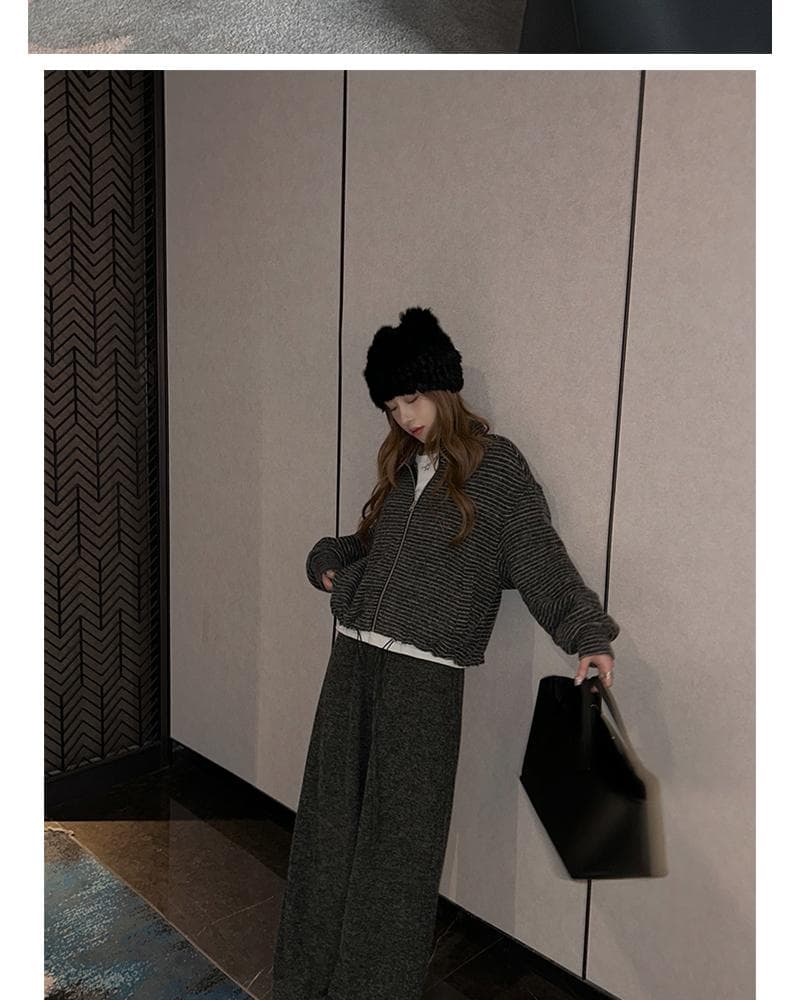 임산부 바지 가을 겨울철 외출용 캐주얼 펌프 로프 스트레이트 와이드 레그 팬츠 하이웨이스트 연삭 털 느긋한 센스 롱 바지 봄 가을 여성 상세 이미지 6