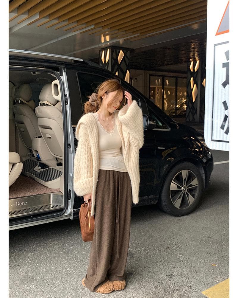임산부 바지 가을 겨울철 외출용 캐주얼 펌프 로프 스트레이트 와이드 레그 팬츠 하이웨이스트 연삭 털 느긋한 센스 롱 바지 봄 가을 여성 상세 이미지 13