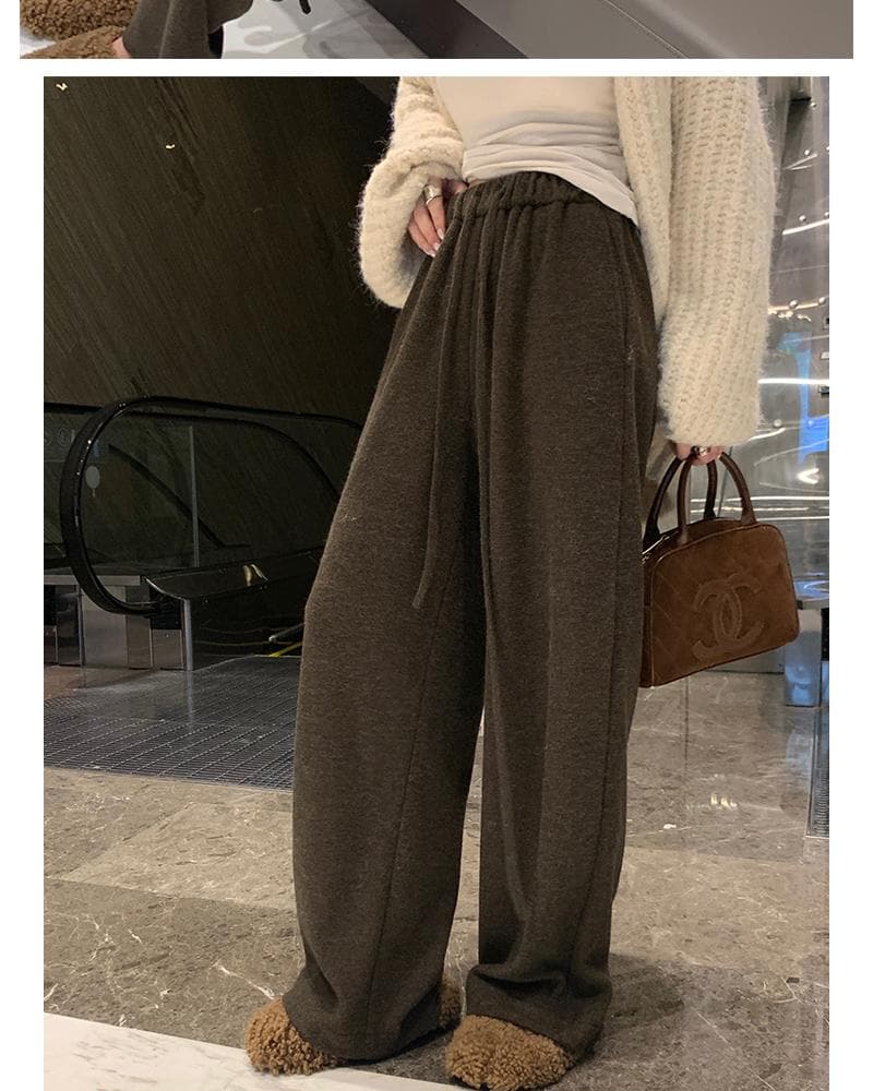 임산부 바지 가을 겨울철 외출용 캐주얼 펌프 로프 스트레이트 와이드 레그 팬츠 하이웨이스트 연삭 털 느긋한 센스 롱 바지 봄 가을 여성 상세 이미지 15
