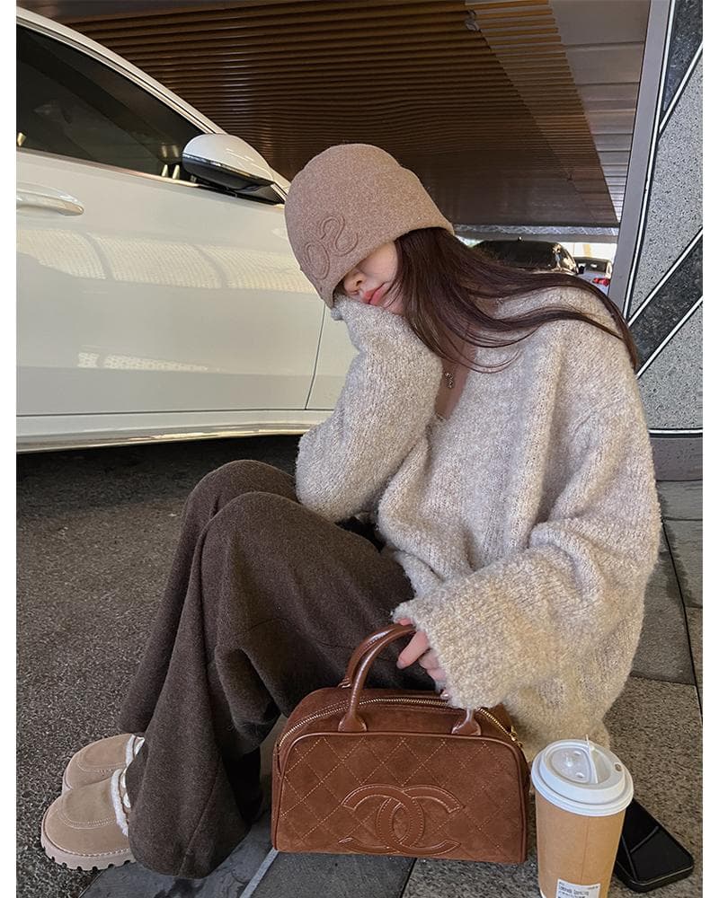 임산부 바지 가을 겨울철 외출용 캐주얼 펌프 로프 스트레이트 와이드 레그 팬츠 하이웨이스트 연삭 털 느긋한 센스 롱 바지 봄 가을 여성 상세 이미지 17