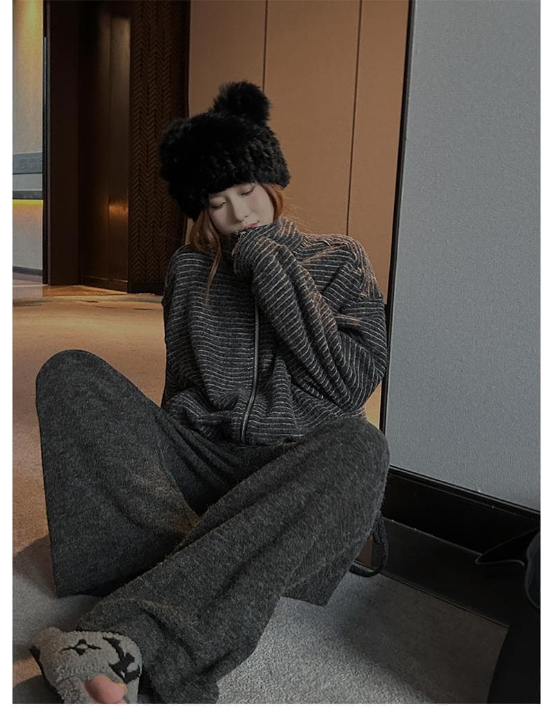 임산부 바지 가을 겨울철 외출용 캐주얼 펌프 로프 스트레이트 와이드 레그 팬츠 하이웨이스트 연삭 털 느긋한 센스 롱 바지 봄 가을 여성 상세 이미지 20