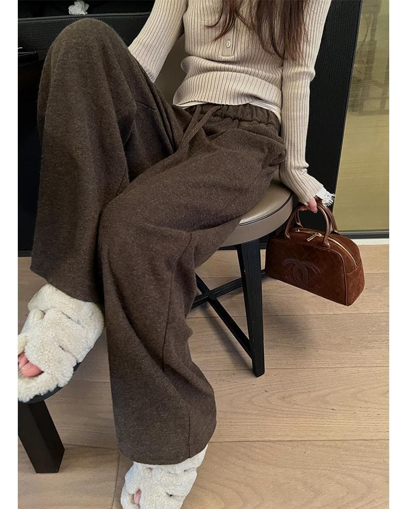임산부 바지 가을 겨울철 외출용 캐주얼 펌프 로프 스트레이트 와이드 레그 팬츠 하이웨이스트 연삭 털 느긋한 센스 롱 바지 봄 가을 여성 상세 이미지 23