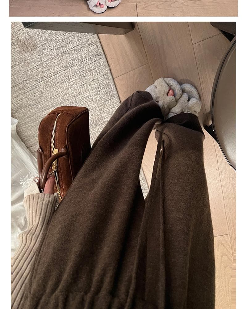 임산부 바지 가을 겨울철 외출용 캐주얼 펌프 로프 스트레이트 와이드 레그 팬츠 하이웨이스트 연삭 털 느긋한 센스 롱 바지 봄 가을 여성 상세 이미지 25
