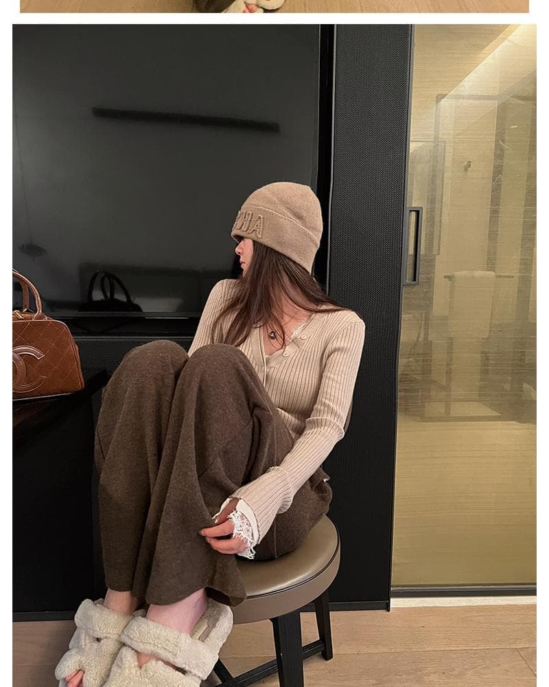 임산부 바지 가을 겨울철 외출용 캐주얼 펌프 로프 스트레이트 와이드 레그 팬츠 하이웨이스트 연삭 털 느긋한 센스 롱 바지 봄 가을 여성 상세 이미지 29