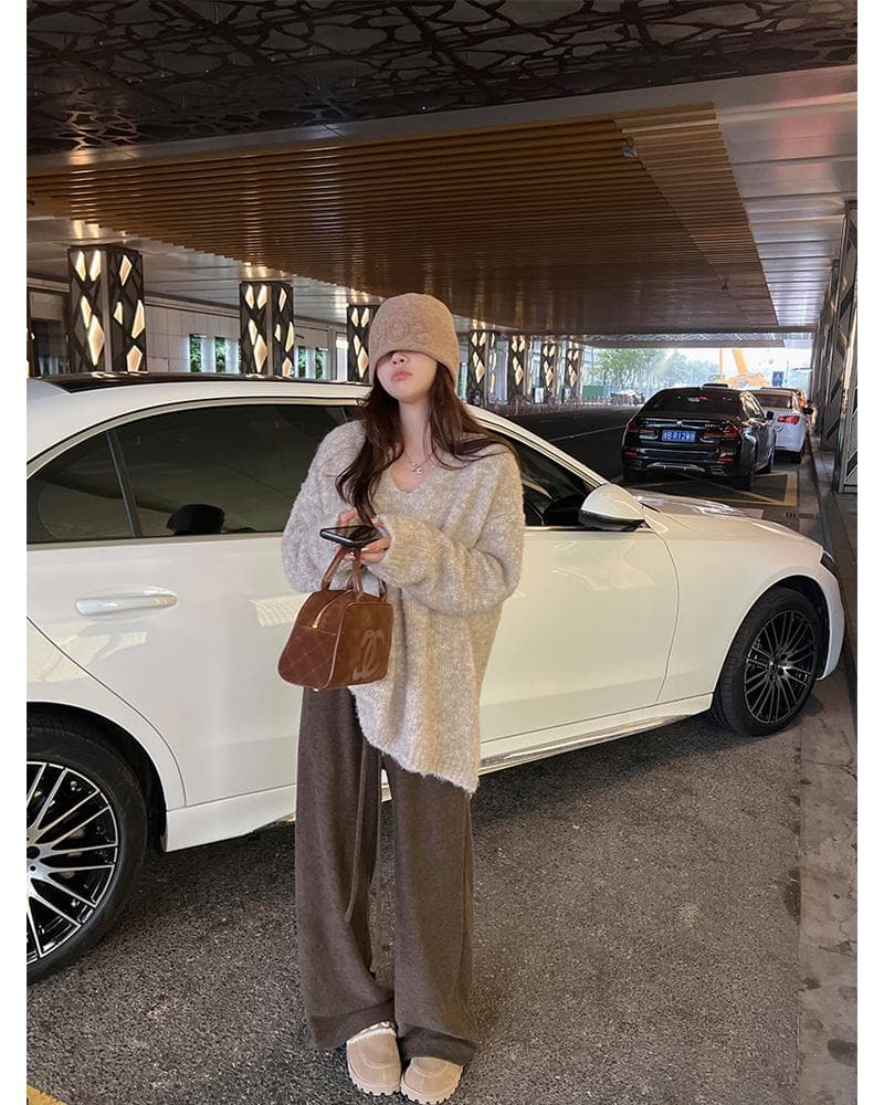 임산부 바지 가을 겨울철 외출용 캐주얼 펌프 로프 스트레이트 와이드 레그 팬츠 하이웨이스트 연삭 털 느긋한 센스 롱 바지 봄 가을 여성 상세 이미지 36