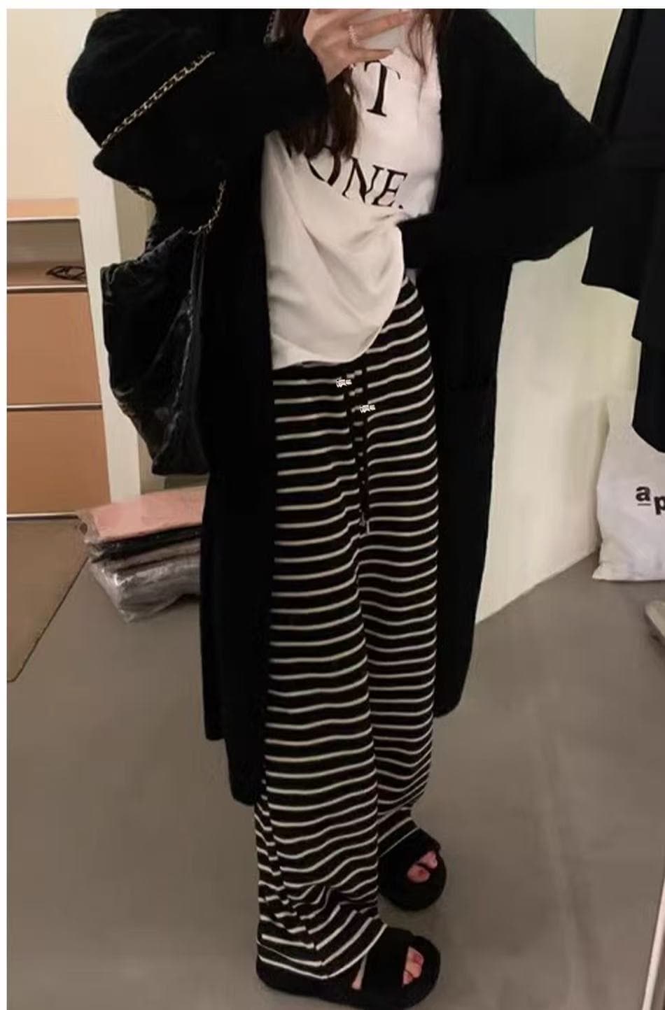 임산부 바지 가을 외출용 스트라이프 와이드 레그 팬츠 봄과 가을 옷 아니요 르 배 2025 새로운 임신 기간 만나는 긴 바지 이미지 3