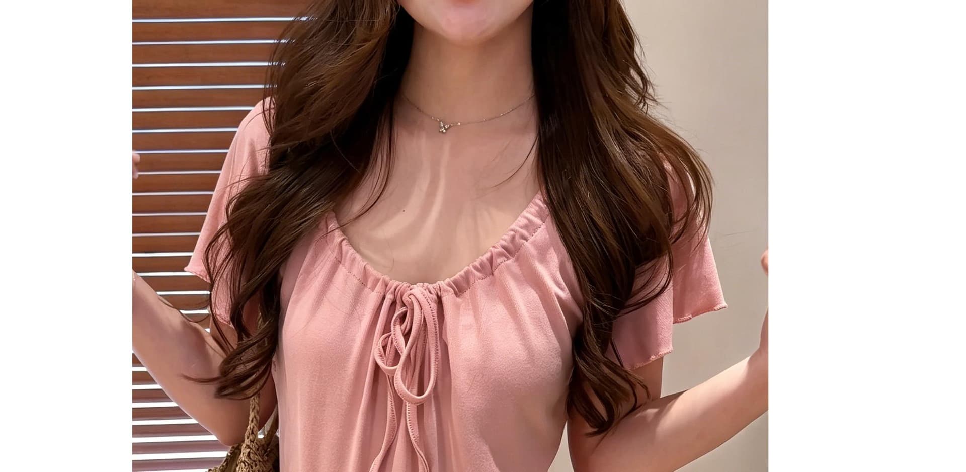 임산부 맨위 여름 얇은 스타일 부드러운 느슨함 휴가 바람 레이스업 반팔 티셔츠 기본 셔츠 외출용 신축성 슬림해 보이는 상세 이미지 13