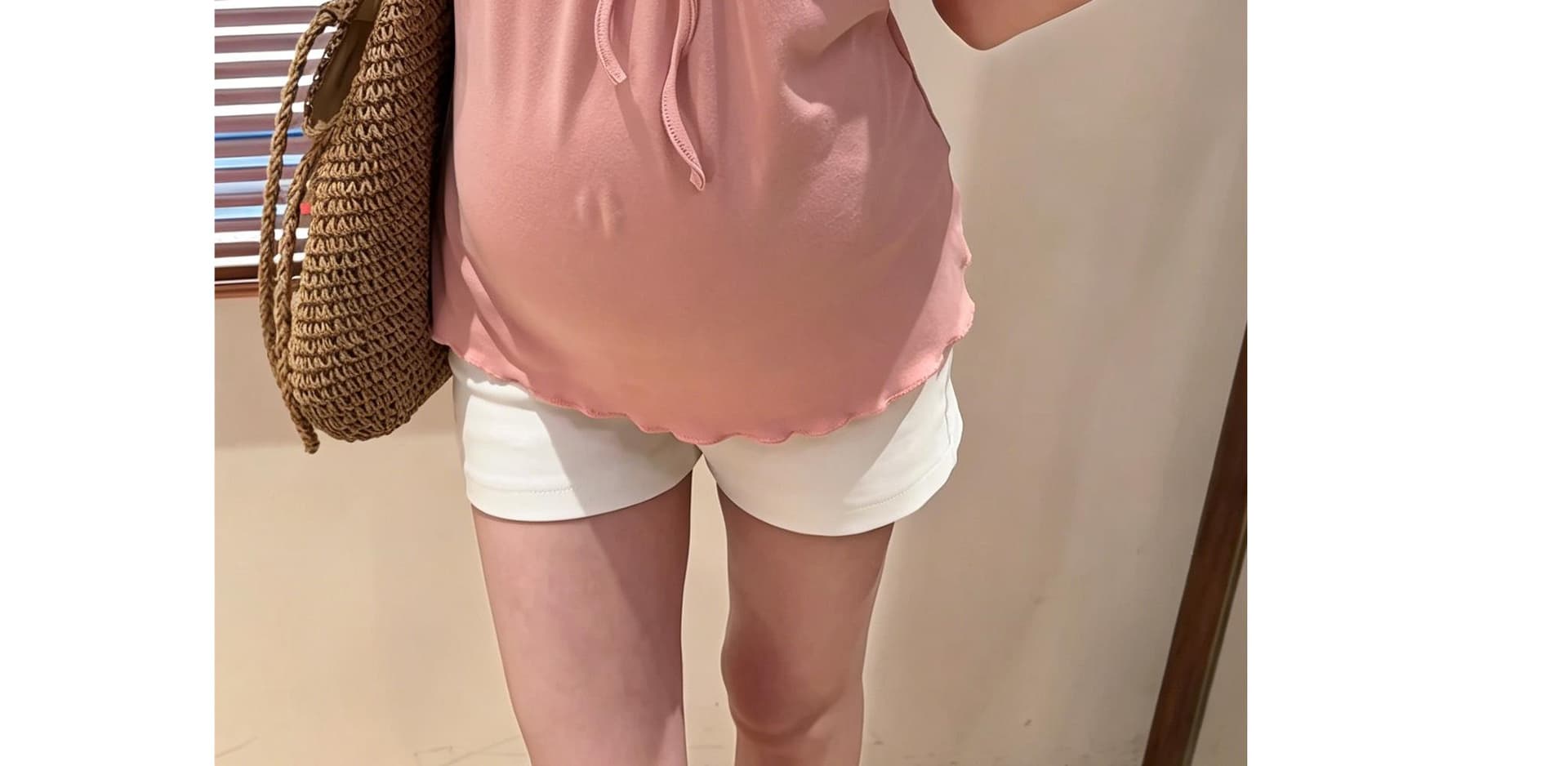 임산부 맨위 여름 얇은 스타일 부드러운 느슨함 휴가 바람 레이스업 반팔 티셔츠 기본 셔츠 외출용 신축성 슬림해 보이는 상세 이미지 14
